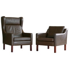 Danish Borge Mogensen Style Highback and Lowback in Espresso Buffalo Leather