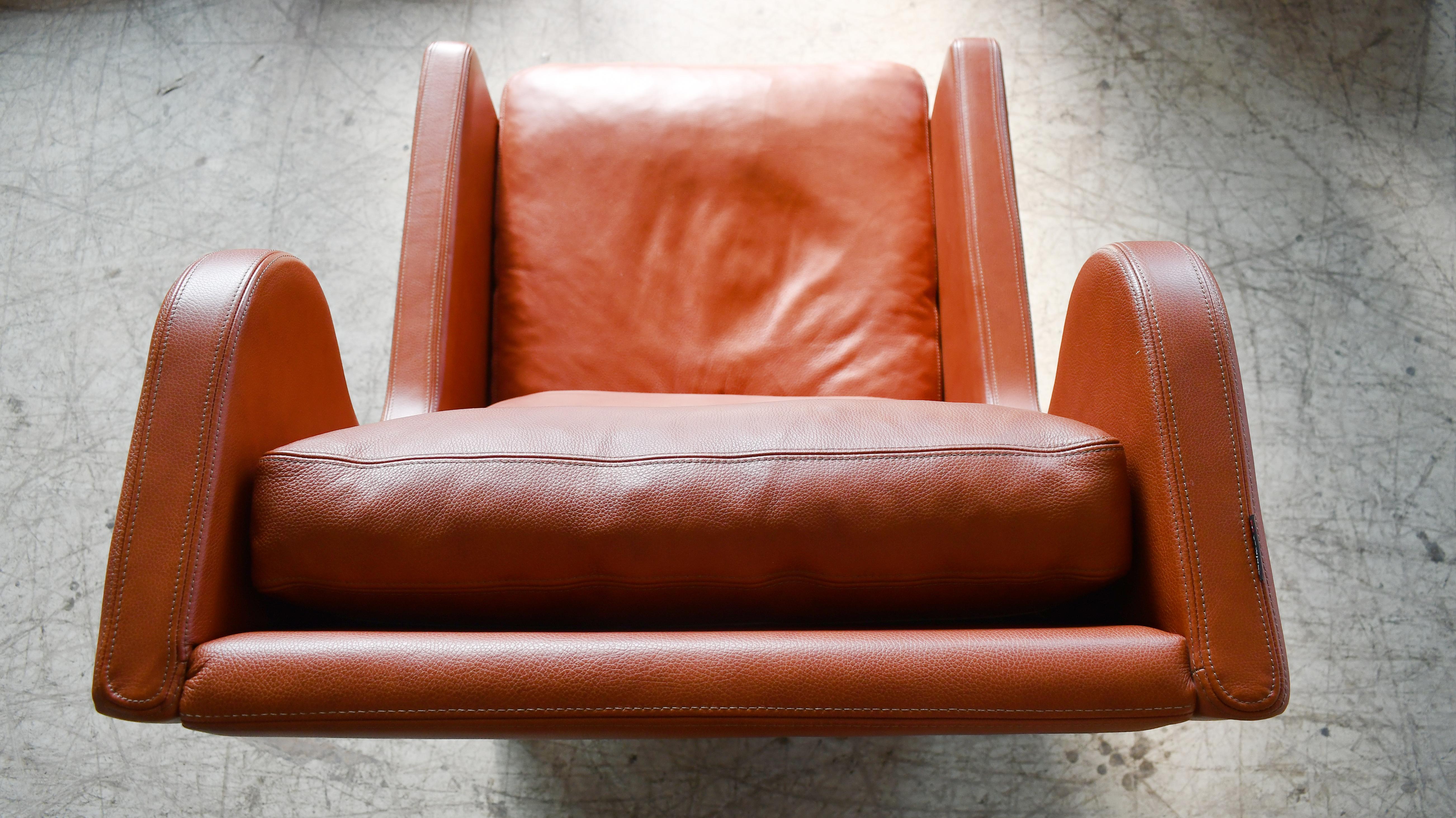 Danish Borge Mogensen Style Highback Lounge Chair in Cognac Colored Leather  For Sale 6