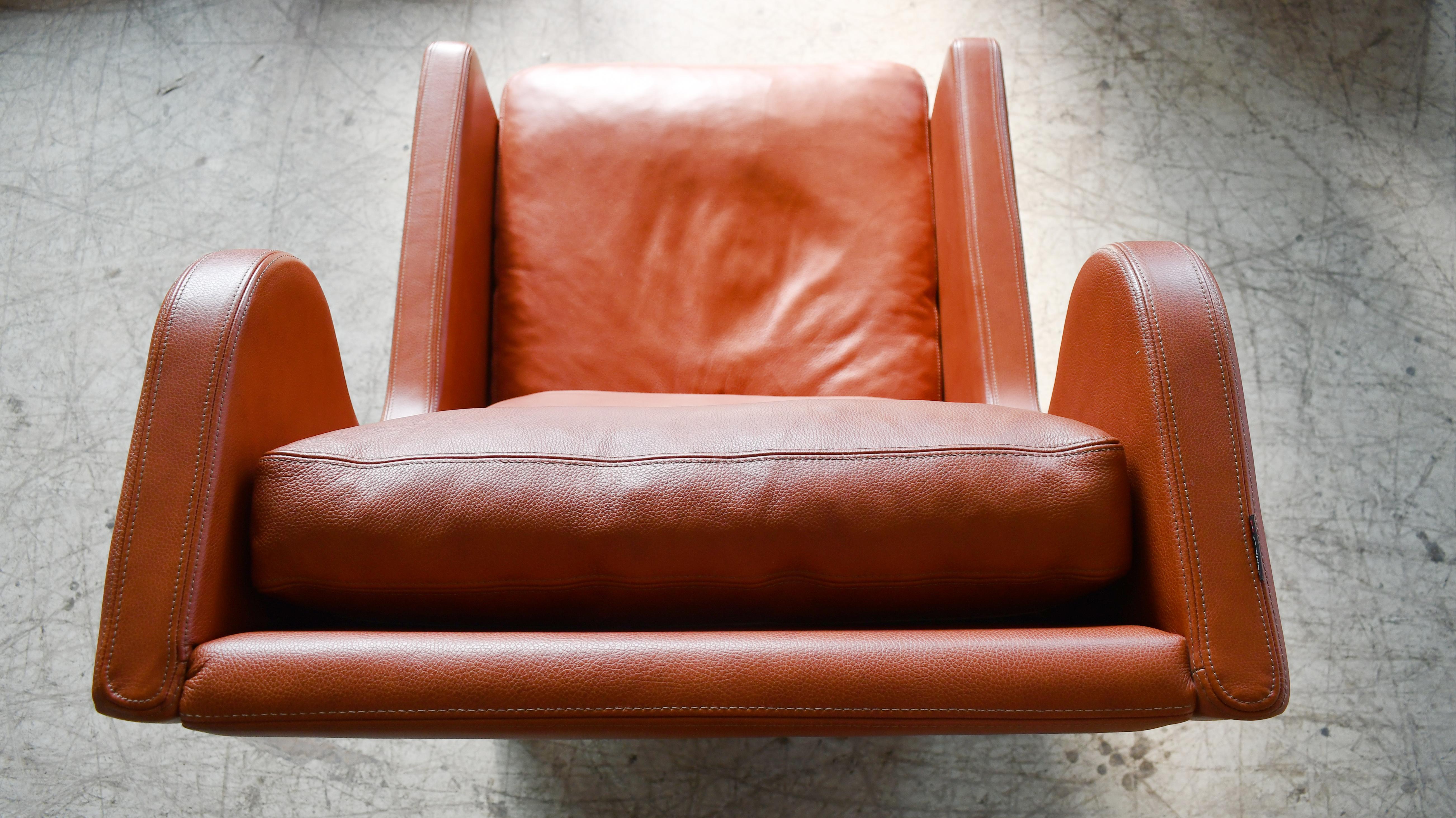 Danish Borge Mogensen Style Highback Lounge Chair in Cognac Colored Leather 6