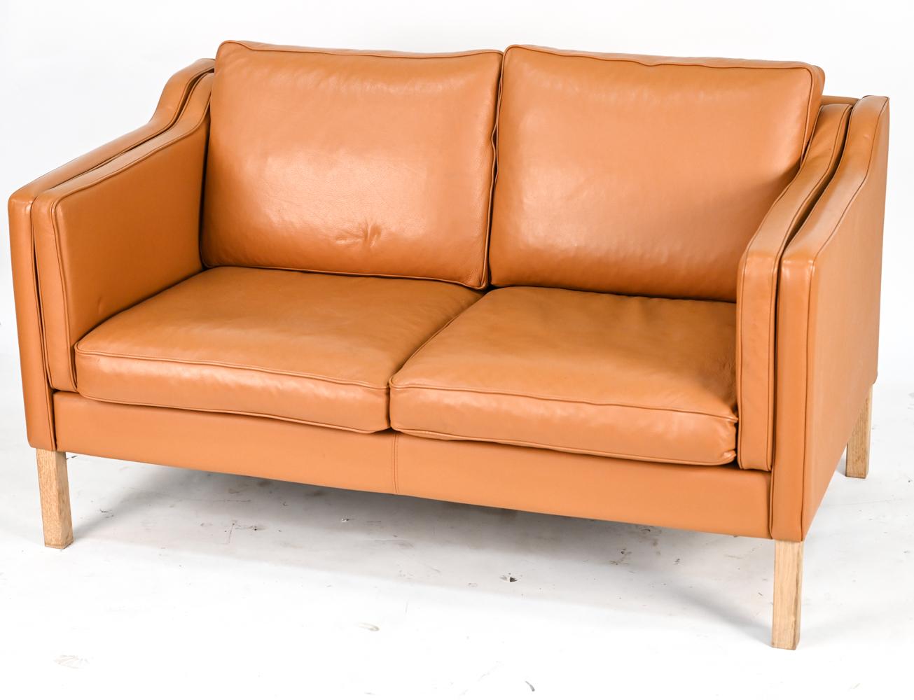 Danish Borge Mogensen Style Mid-Century Leather Sofa & Loveseat 5