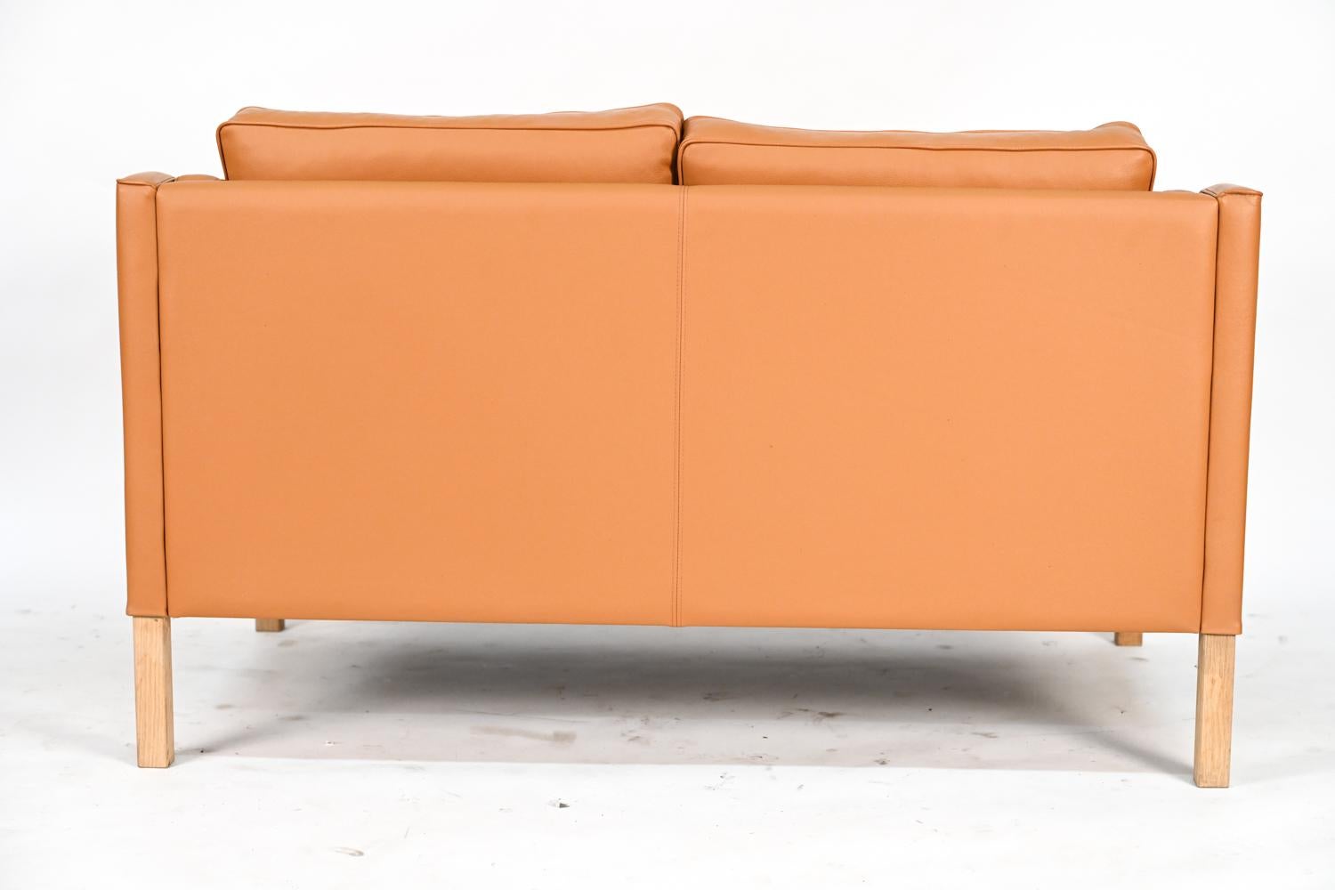 Danish Borge Mogensen Style Mid-Century Leather Sofa & Loveseat 8