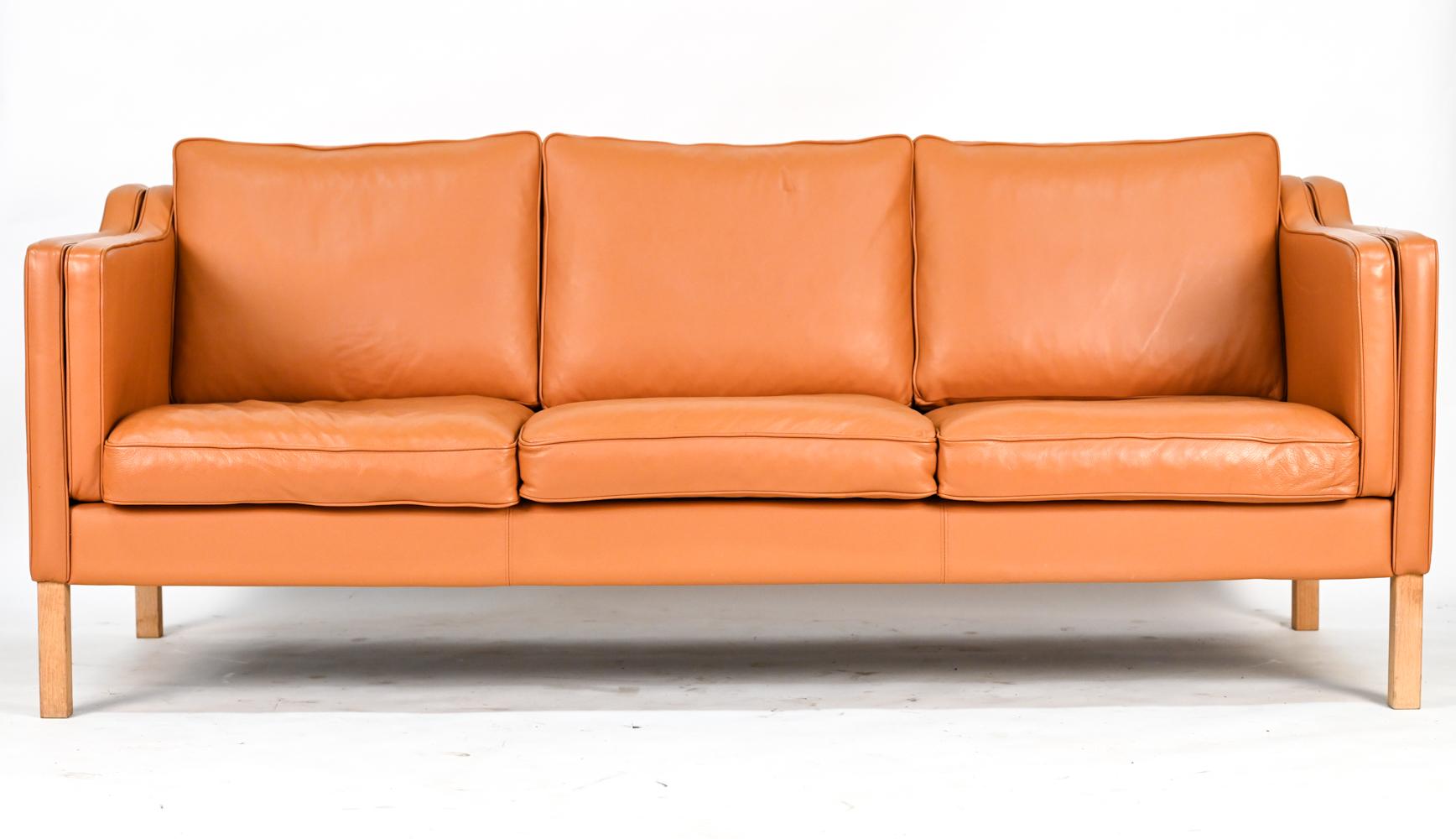 Danish Borge Mogensen Style Mid-Century Leather Sofa & Loveseat 10