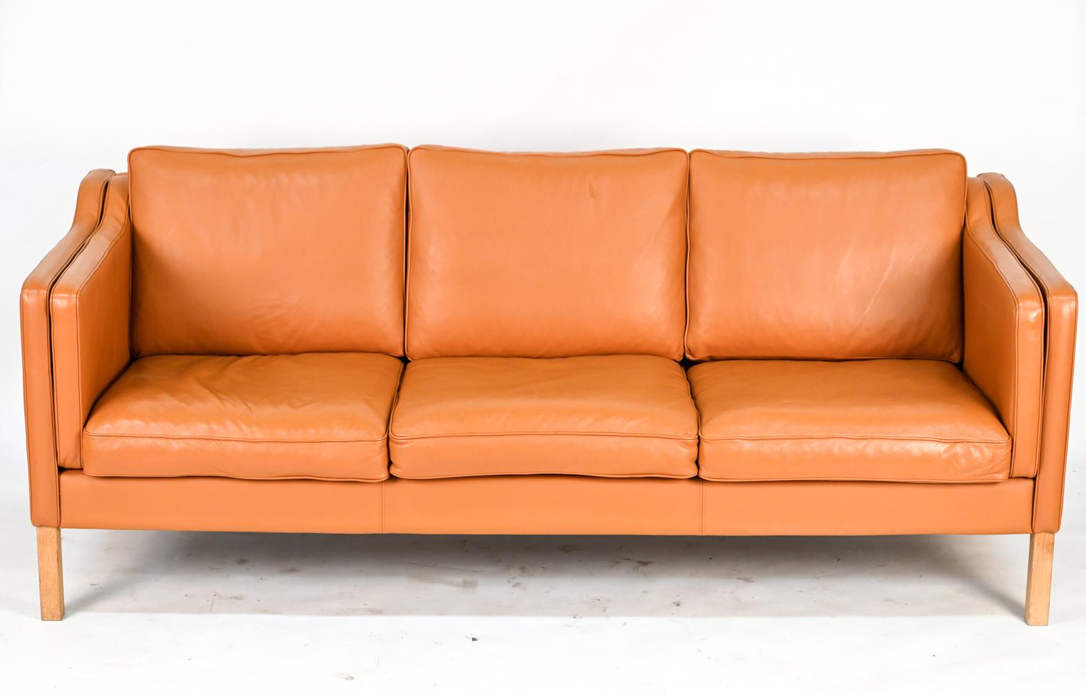 Danish Borge Mogensen Style Mid-Century Leather Sofa & Loveseat 11