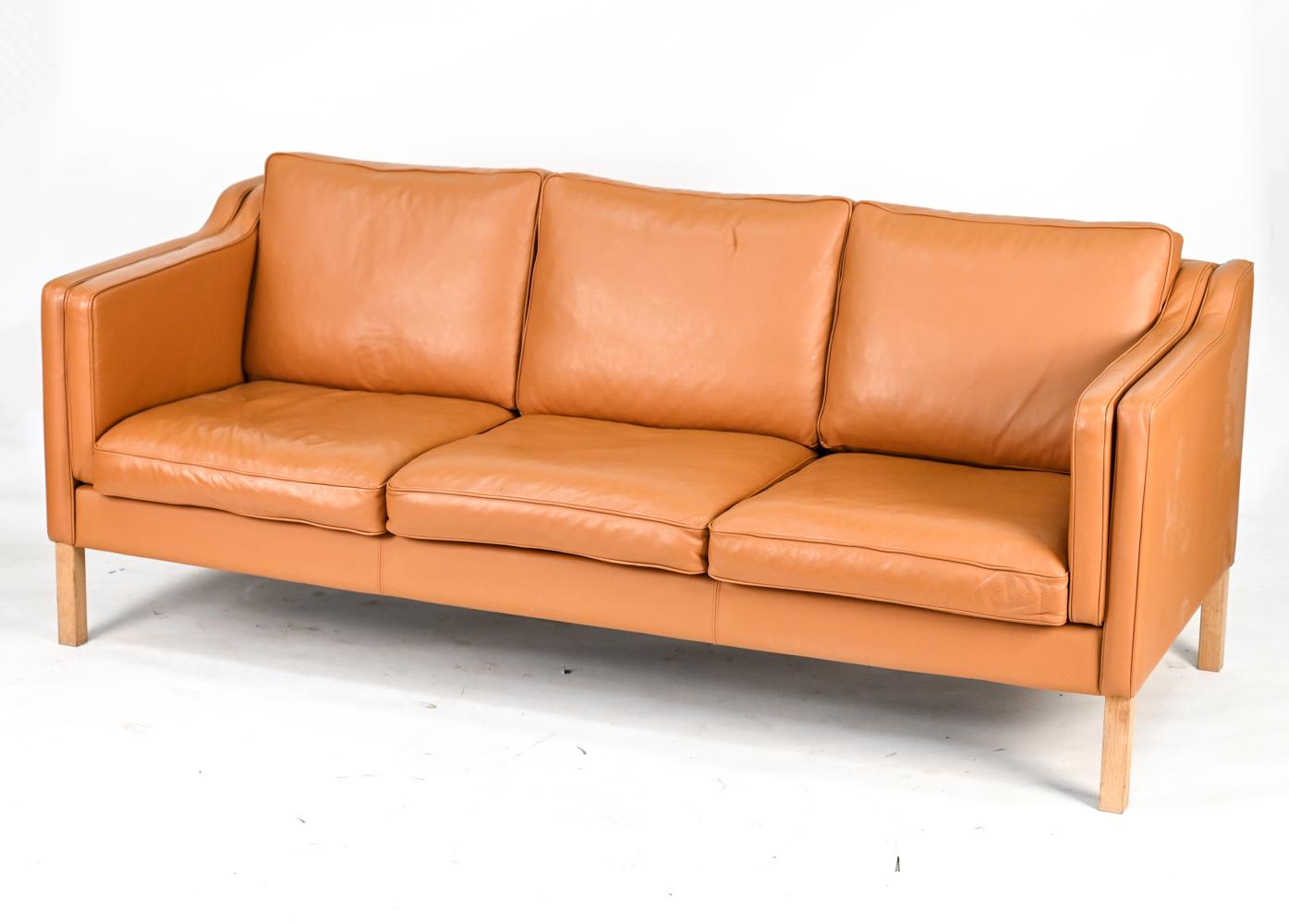 Danish Borge Mogensen Style Mid-Century Leather Sofa & Loveseat 13