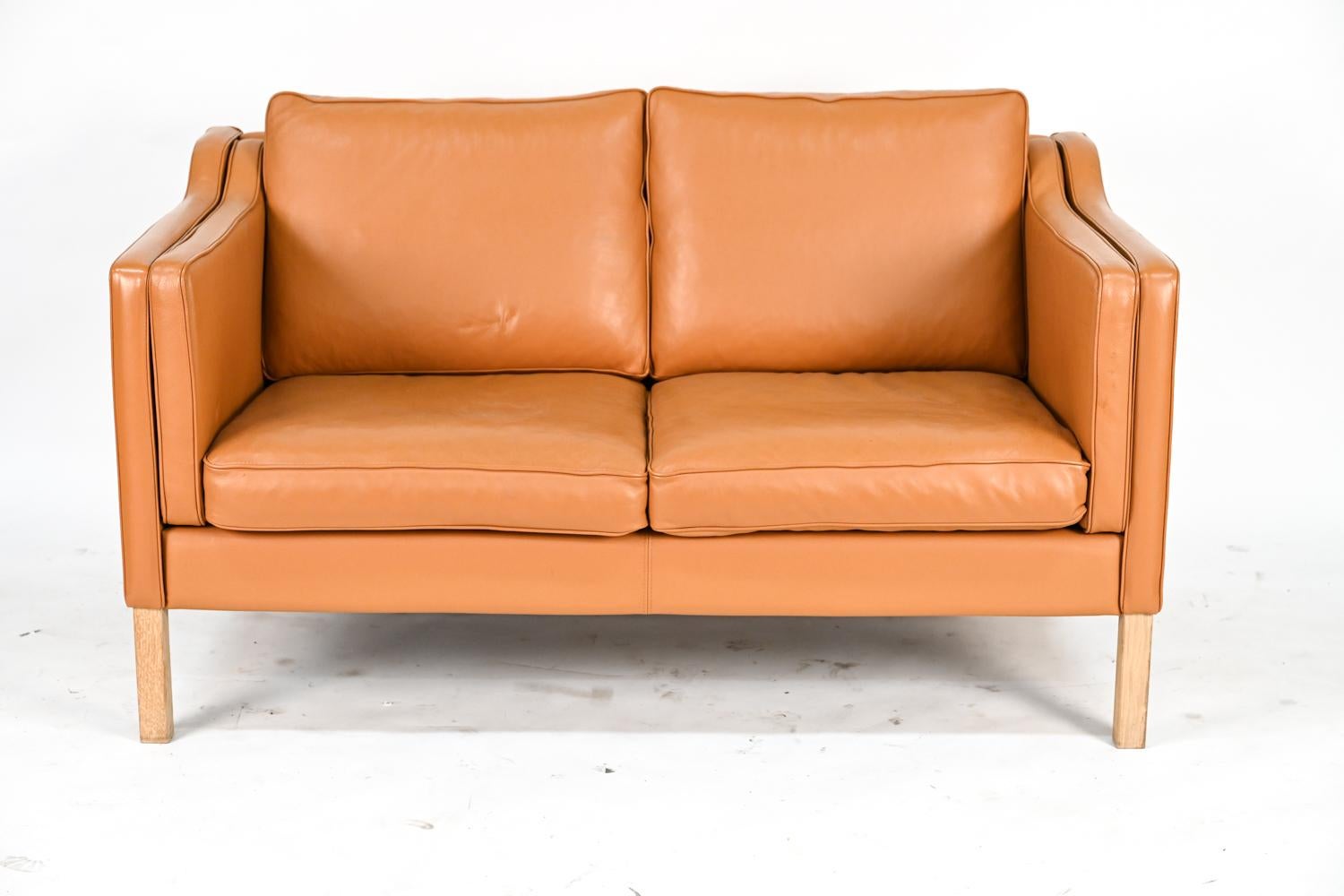 Mid-Century Modern Danish Borge Mogensen Style Mid-Century Leather Sofa & Loveseat