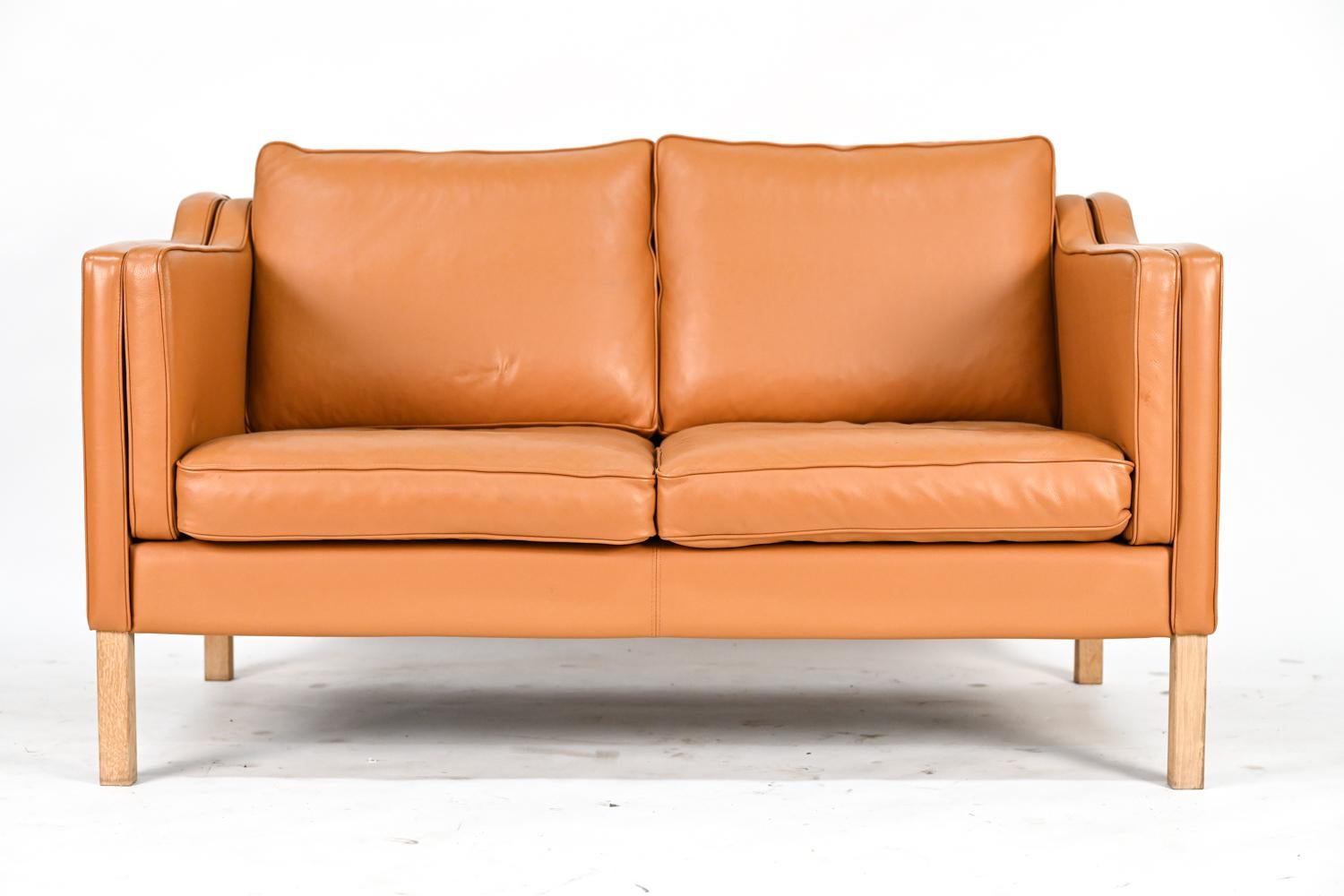Danish Borge Mogensen Style Mid-Century Leather Sofa & Loveseat In Good Condition In Norwalk, CT
