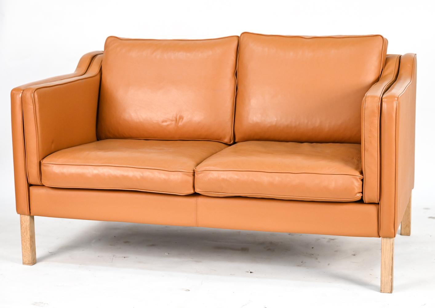 Danish Borge Mogensen Style Mid-Century Leather Sofa & Loveseat 4