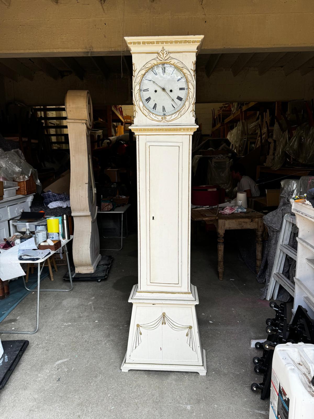 Reloj Danés Bornholm Mora Clocks Blanco Gris Oro 1800s Antiguo siglo XIX en venta