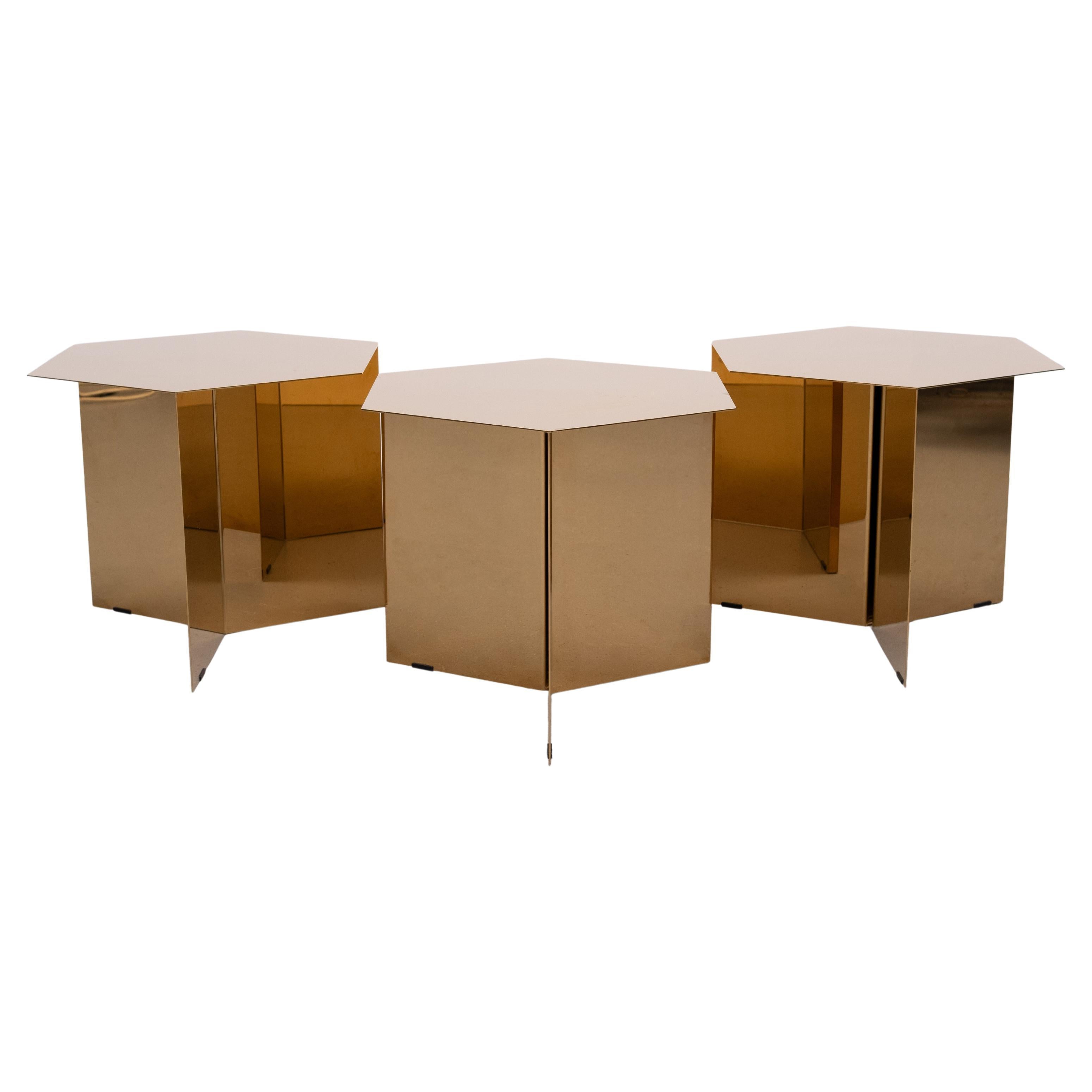 Danish brand Hay’s  '' Slit ''  Brass side tables set of 3 For Sale 1