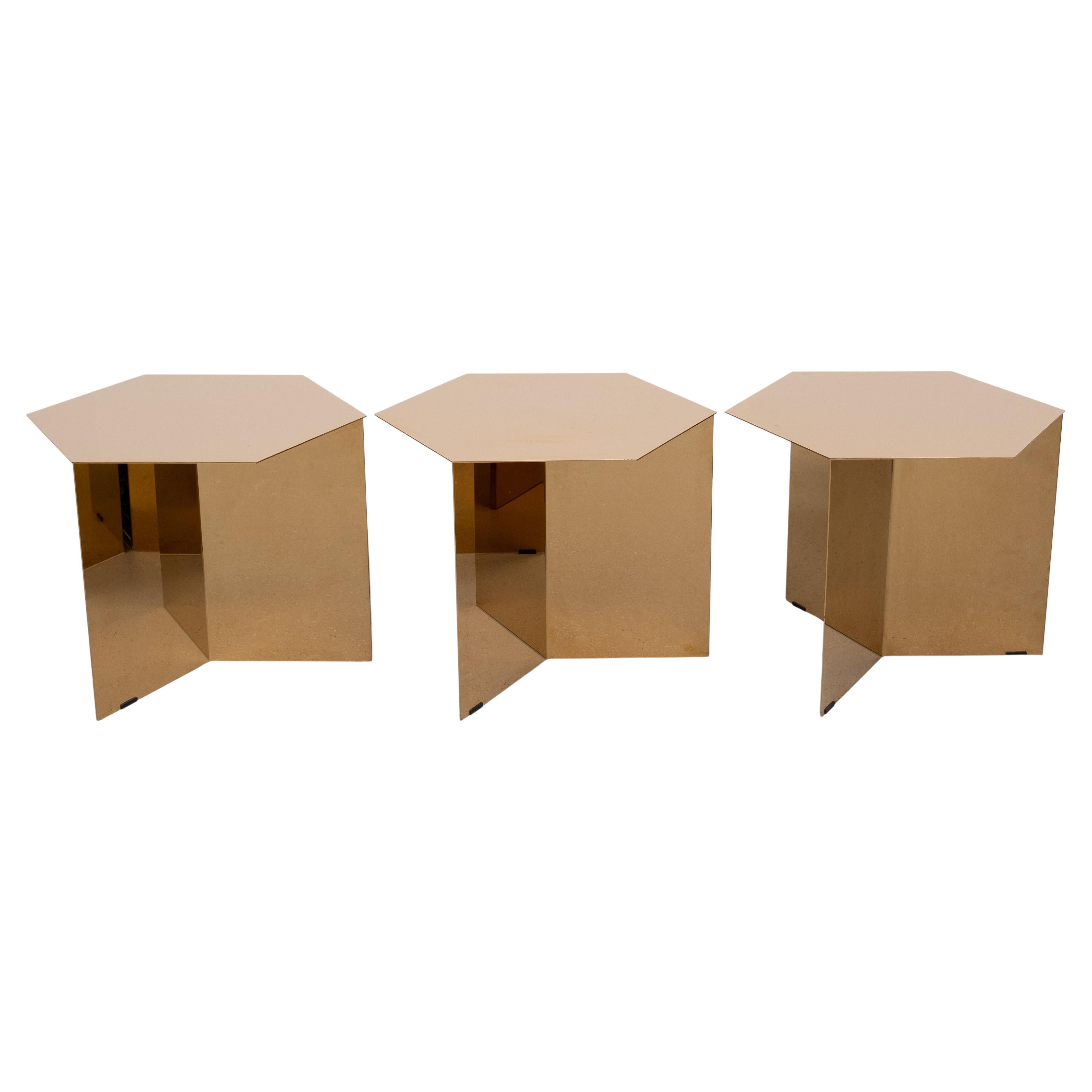 Danish brand Hay’s  '' Slit ''  Brass side tables set of 3 For Sale 2