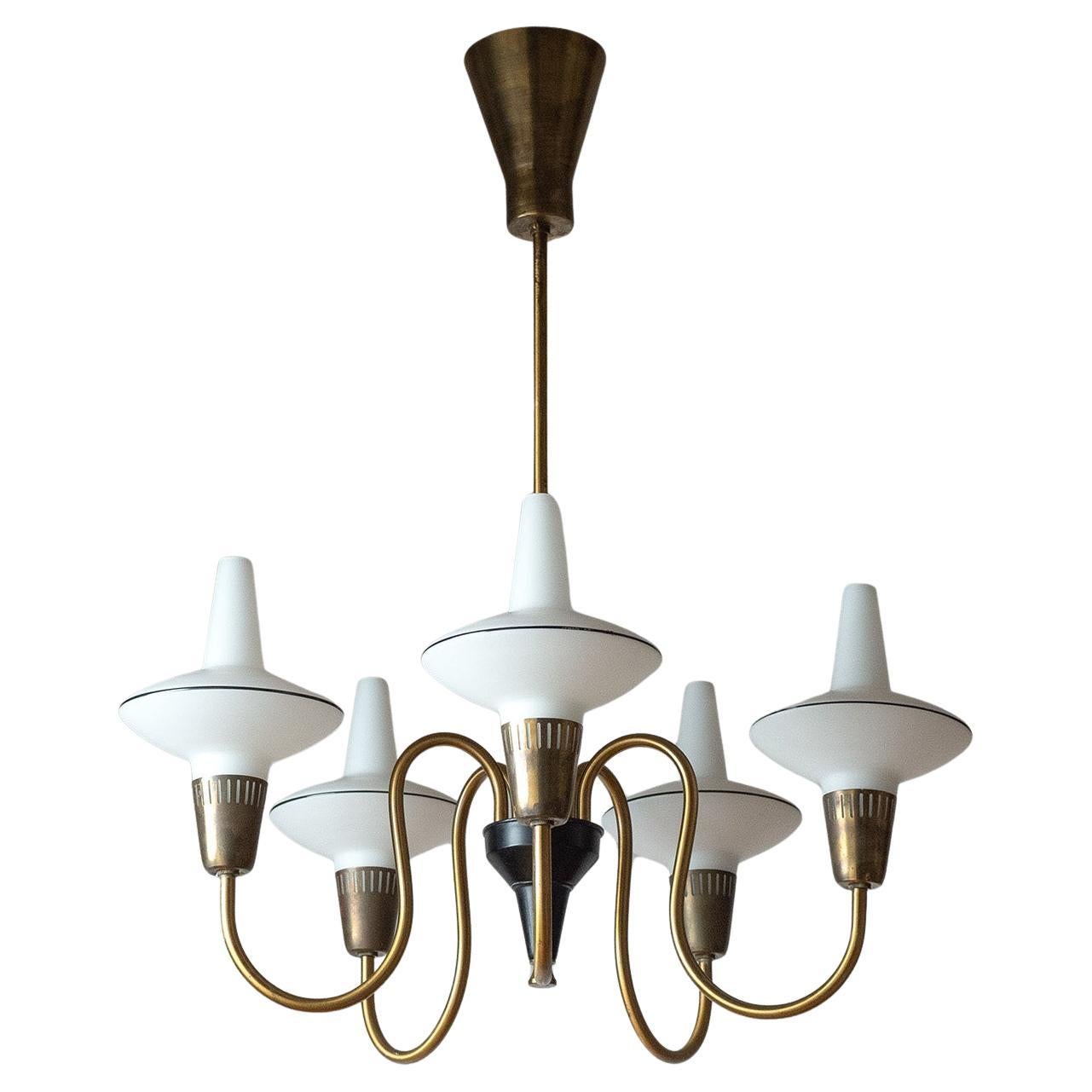 Lampadario danese in ottone e vetro, circa 1960 in vendita