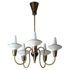 Lampadario danese in ottone e vetro, circa 1960