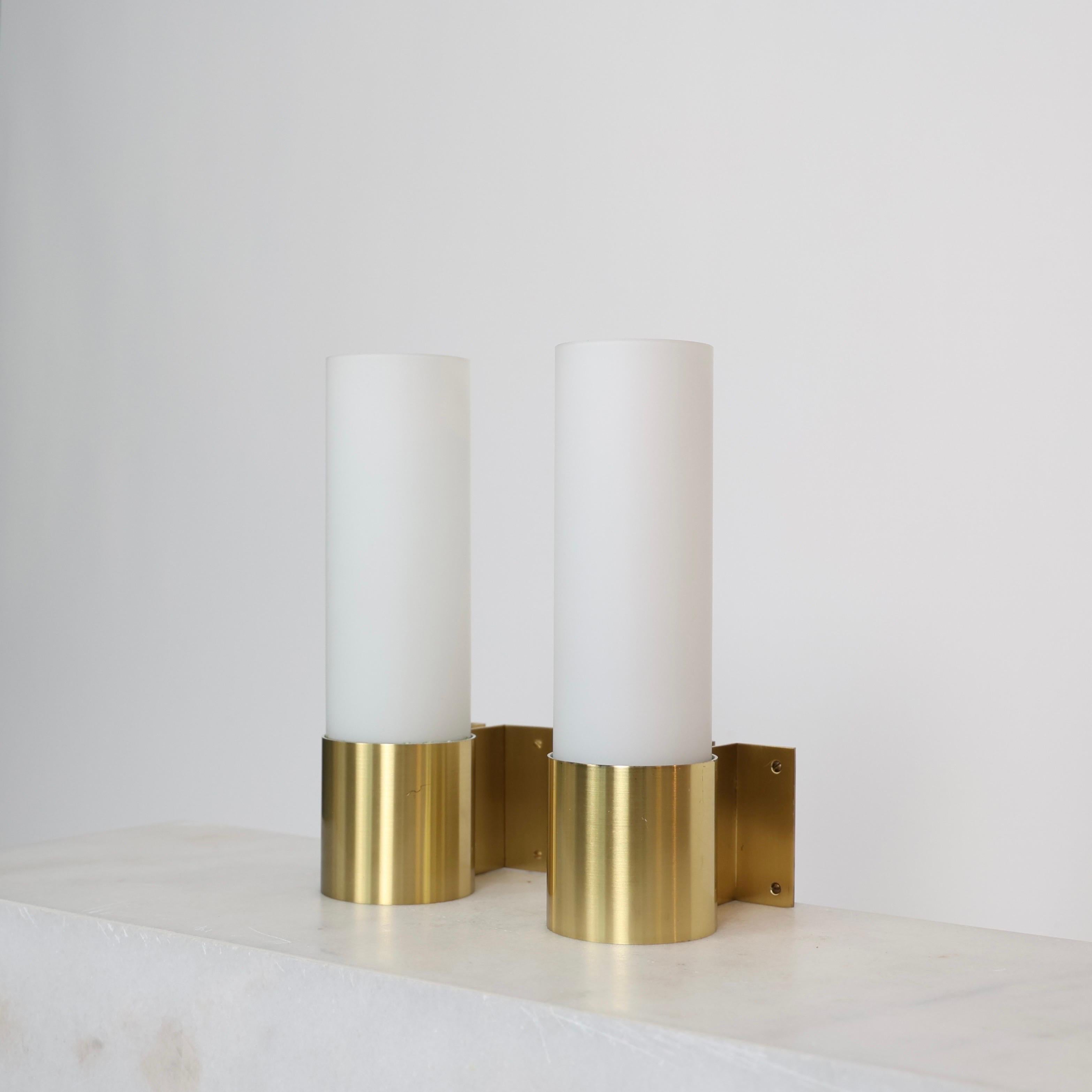 Danish Brass and Opaline Sconces by Jørgen Bo for Fog & Morup, 1960s, Denmark For Sale 6