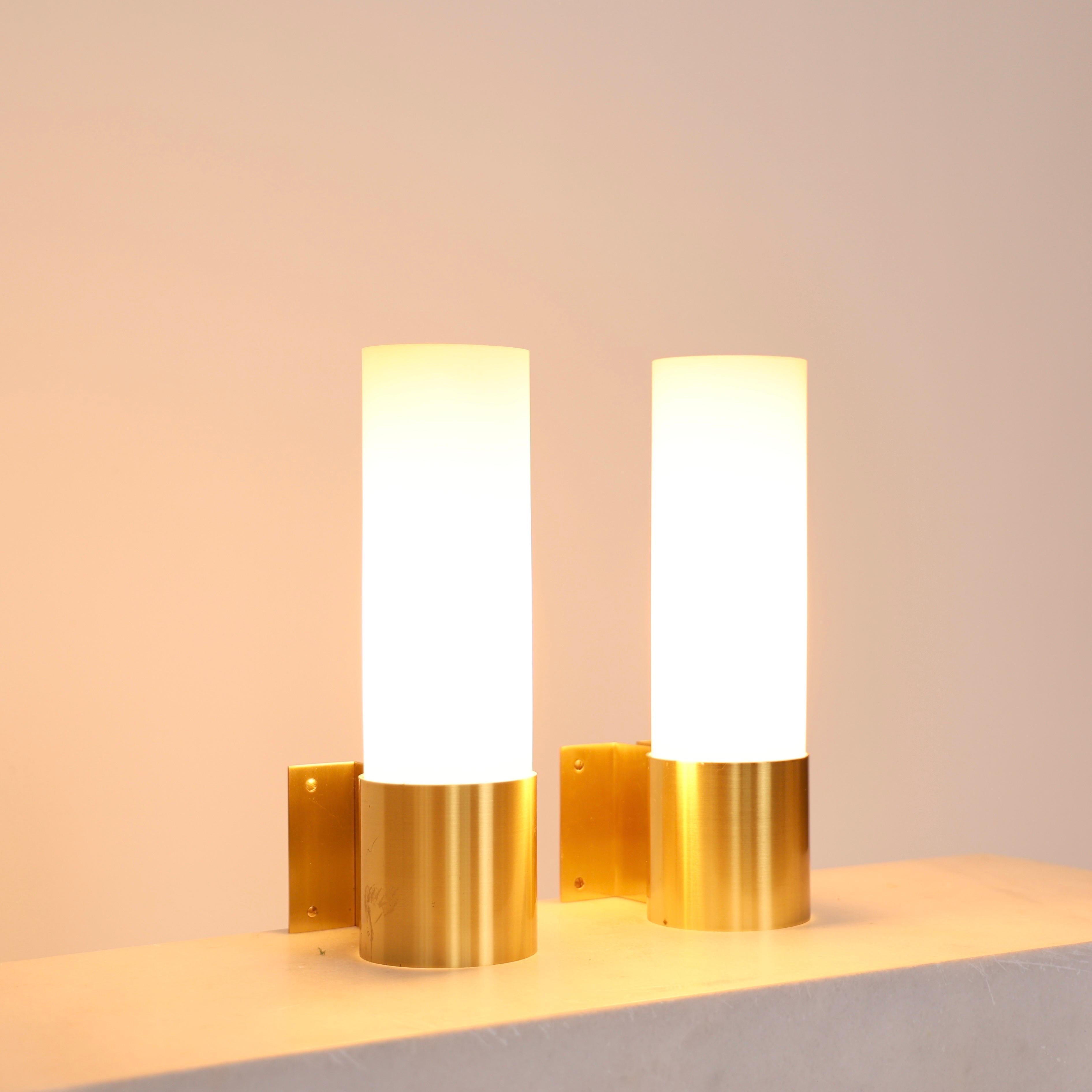 Danish Brass and Opaline Sconces by Jørgen Bo for Fog & Morup, 1960s, Denmark For Sale 1