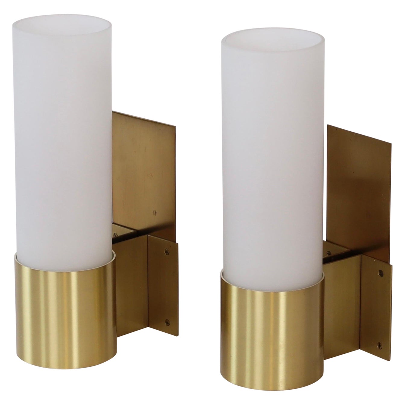 Danish Brass and Opaline Sconces by Jørgen Bo for Fog & Morup, 1960s, Denmark