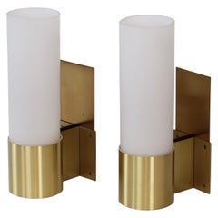 Danish Brass and Opaline Sconces by Jørgen Bo for Fog & Morup, 1960s, Denmark