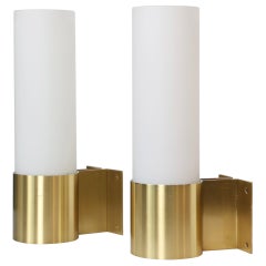 Danish Brass and Opaline Sconces by Jørgen Bo for Fog & Morup, 1960s, Denmark