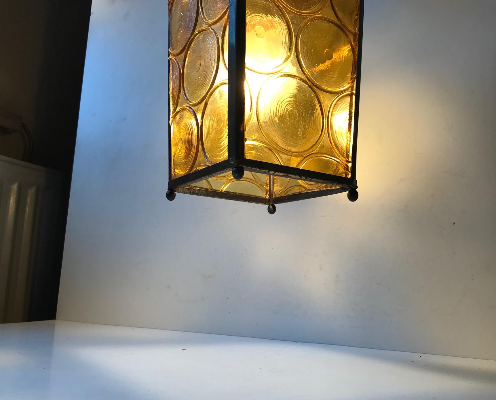 Danish Brass and Yellow Glass Funkis Ceiling Light or Flush Mount, 1950s In Good Condition For Sale In Esbjerg, DK
