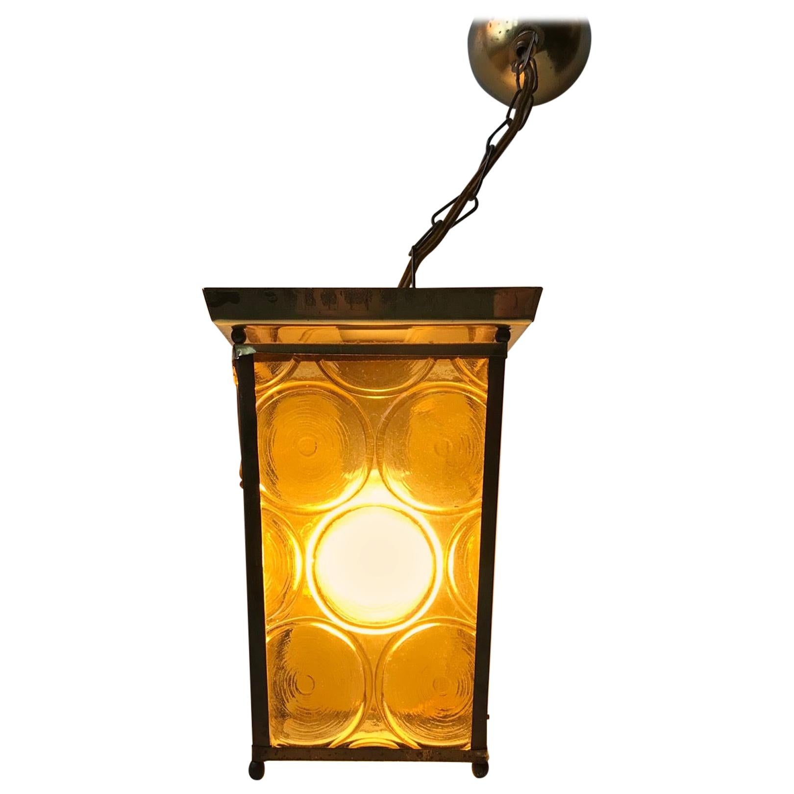 Danish Brass and Yellow Glass Funkis Ceiling Light or Flush Mount, 1950s For Sale