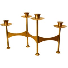 Danish Brass Candelabra for Four Candles, Zigzag Design, Circa 1970