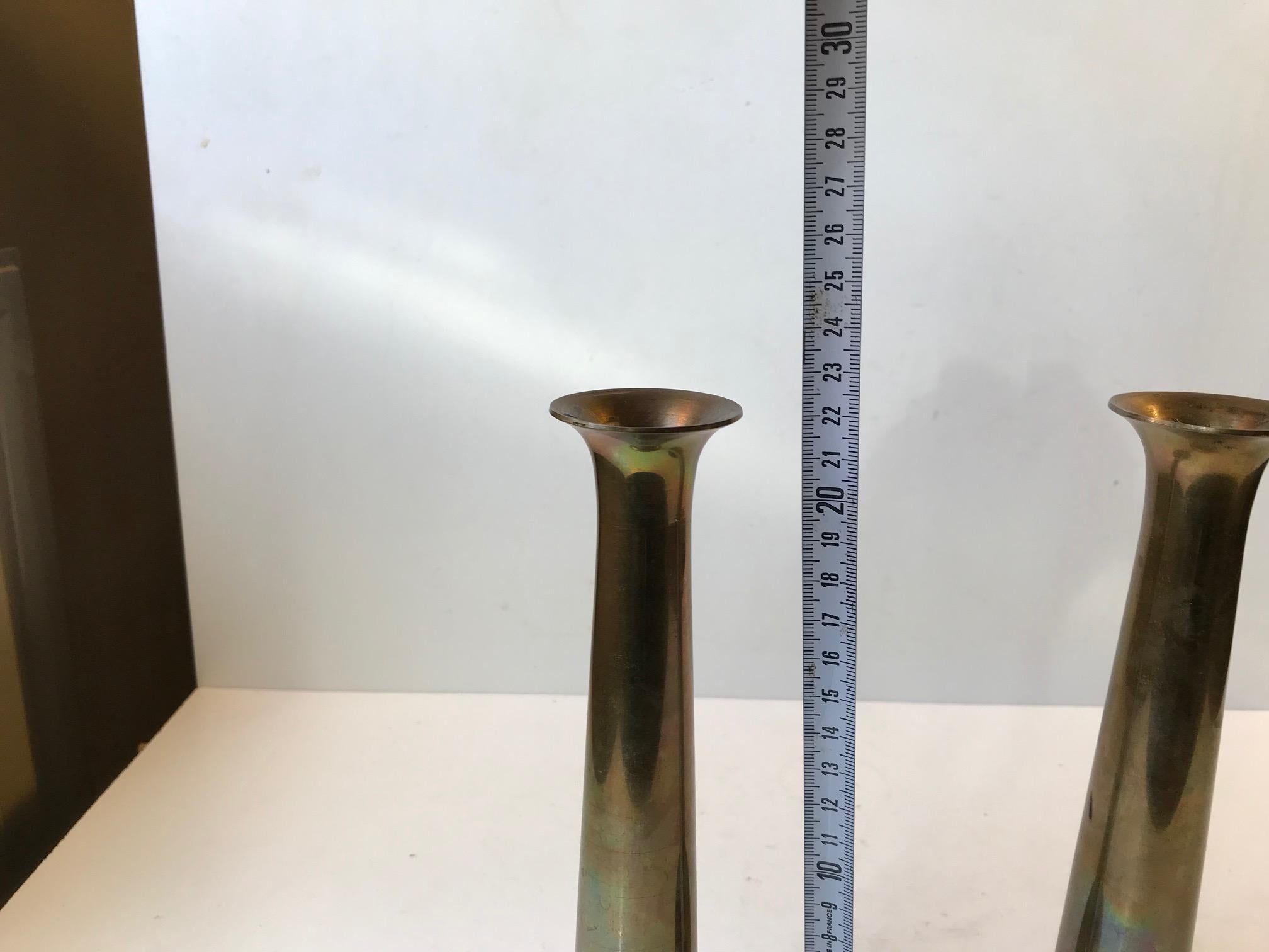 Danish Brass Candlesticks with Rainbow Patina by Hans Bolling, Torben Ørskov In Good Condition For Sale In Esbjerg, DK