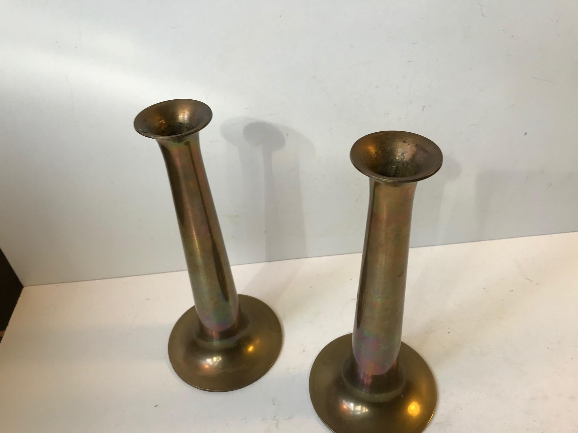 Mid-20th Century Danish Brass Candlesticks with Rainbow Patina by Hans Bolling, Torben Ørskov For Sale