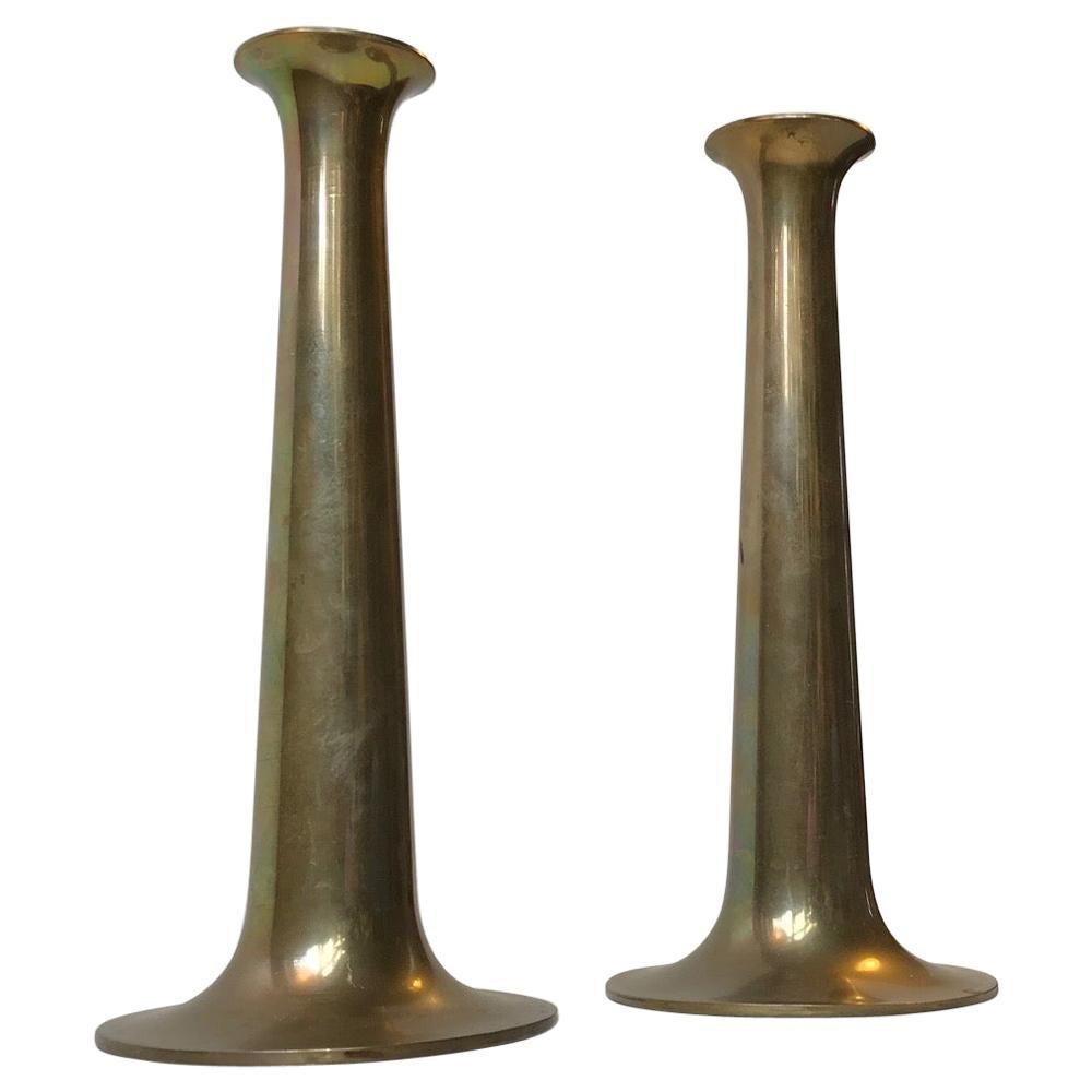 Danish Brass Candlesticks with Rainbow Patina by Hans Bolling, Torben Ørskov For Sale