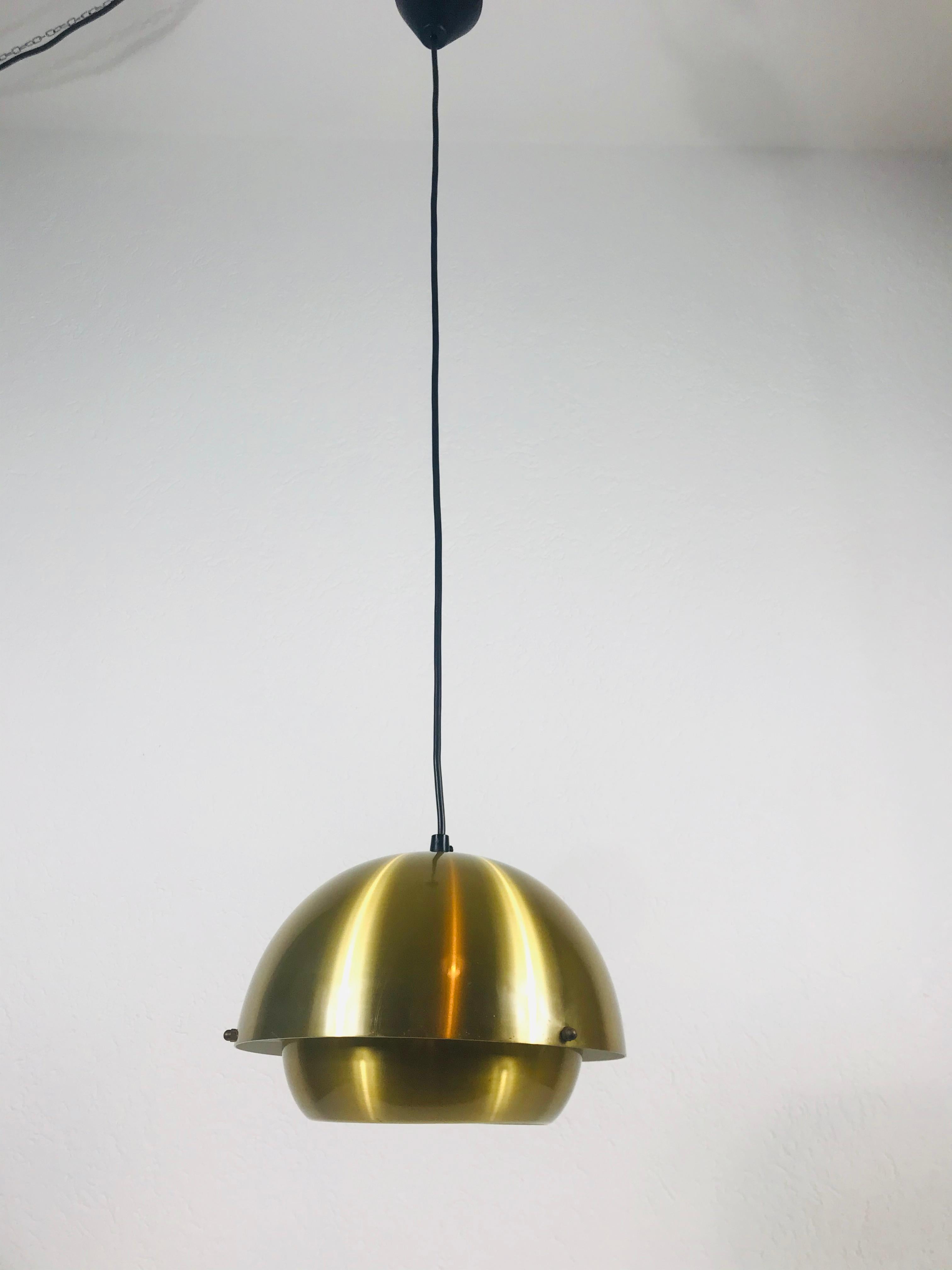 Danish Brass Metal Pendant Lamp by Super Light, 1970s In Good Condition In Hagenbach, DE