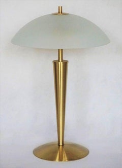 Danish Brass Satin Glass Two-Light Table Lamp Desk Lamp, Denmark, 1960s
