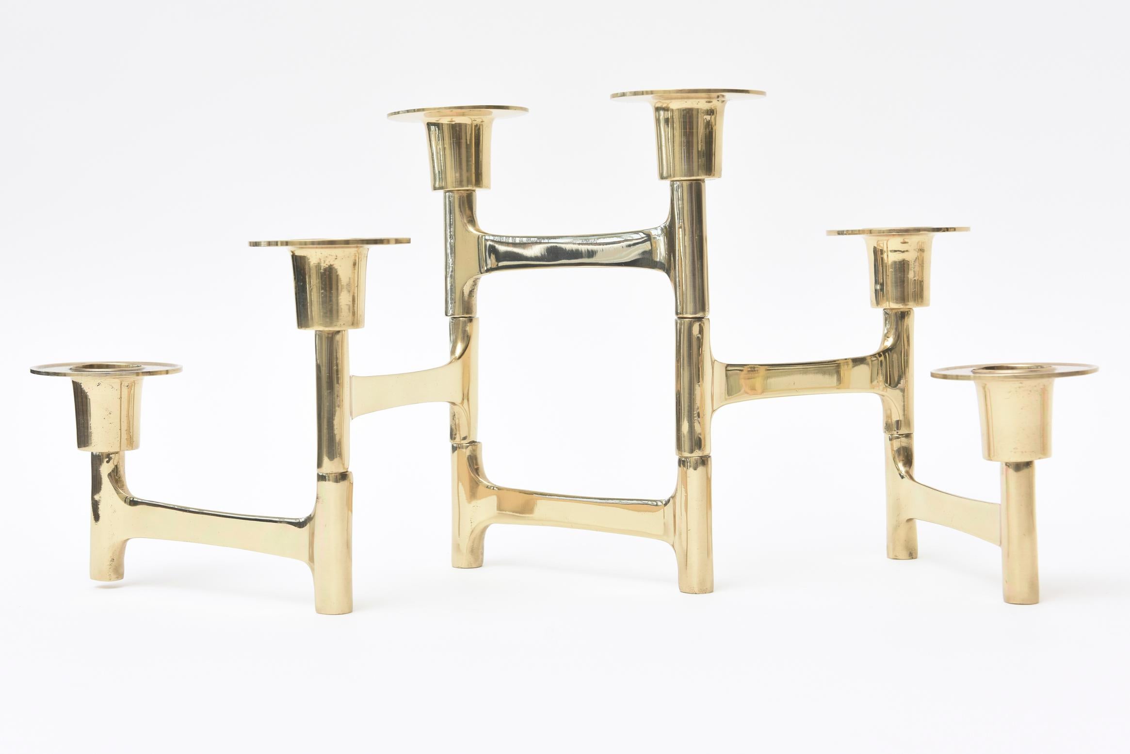 Danish Brass Sculptural Candlesticks Mid-Century Modern Pair of Vintage 1