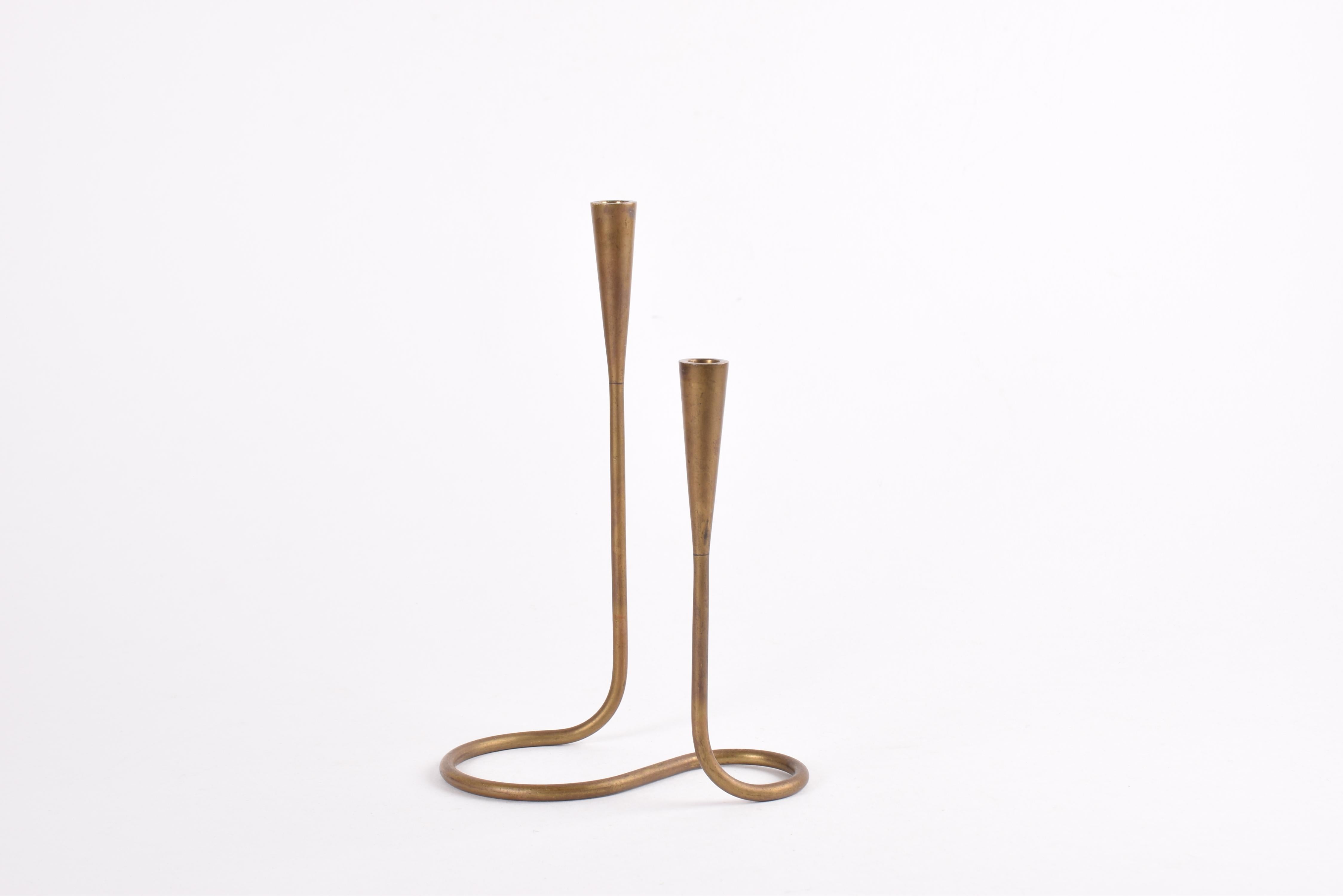 Scandinavian Modern Danish Brass Serpentine Double Candlestick for Illums Bolighus 1960s