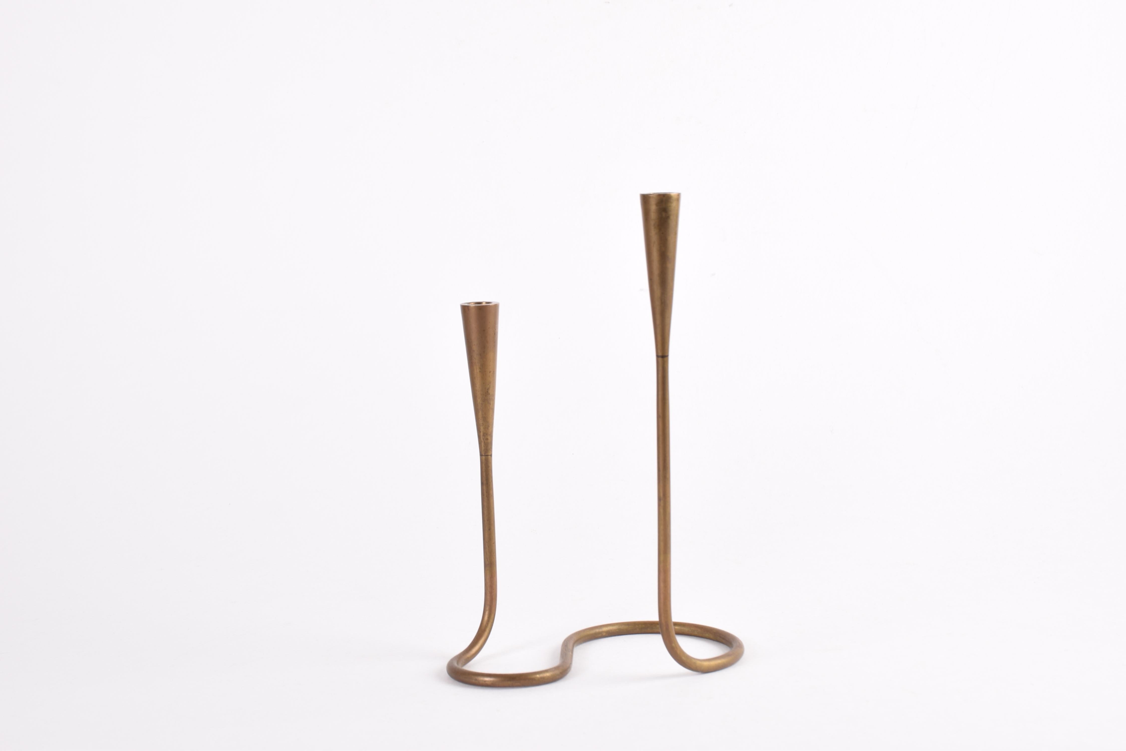 20th Century Danish Brass Serpentine Double Candlestick for Illums Bolighus 1960s