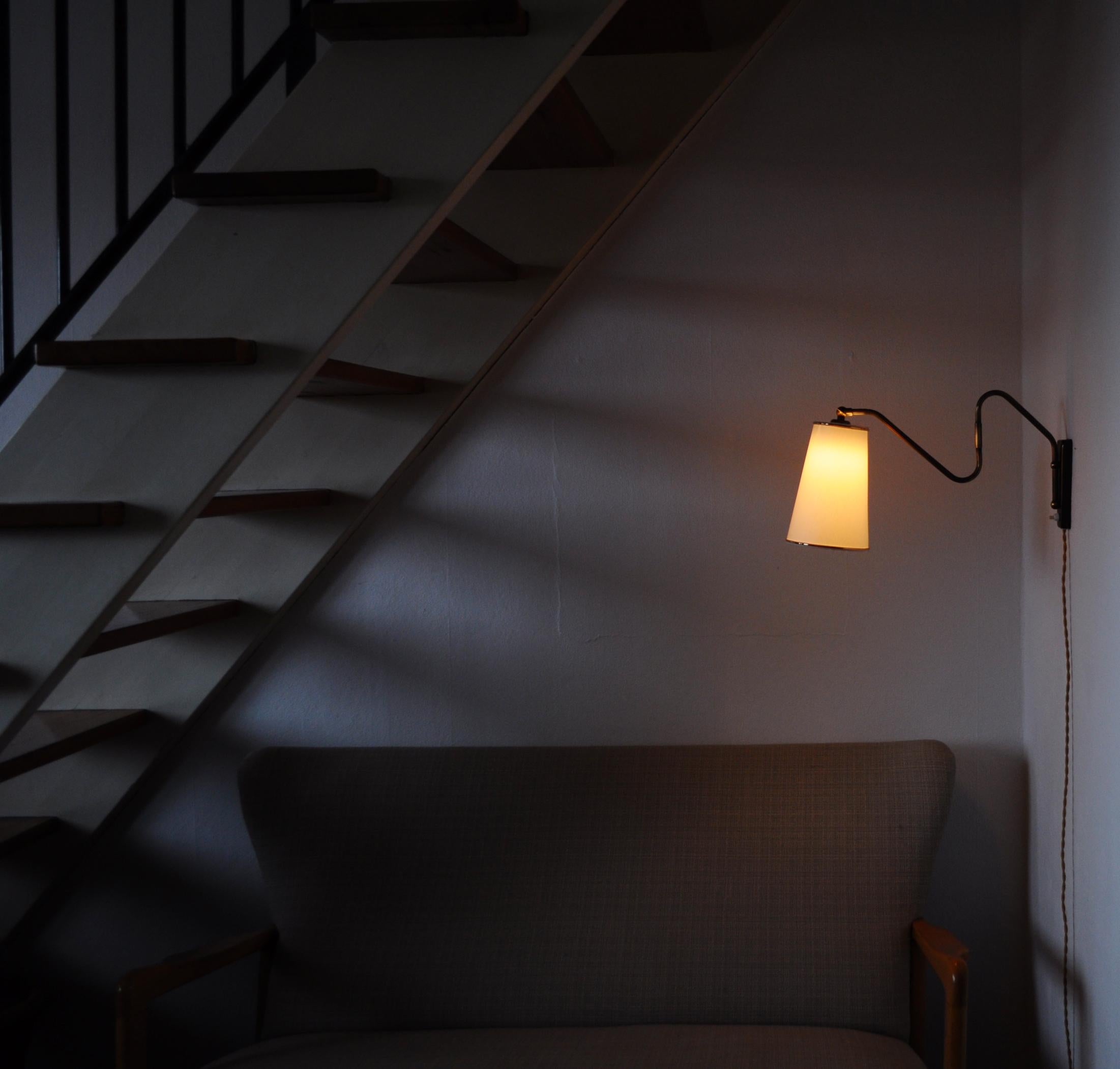 Danish Brass Swing Arm Wall Lamp, 1950s 5