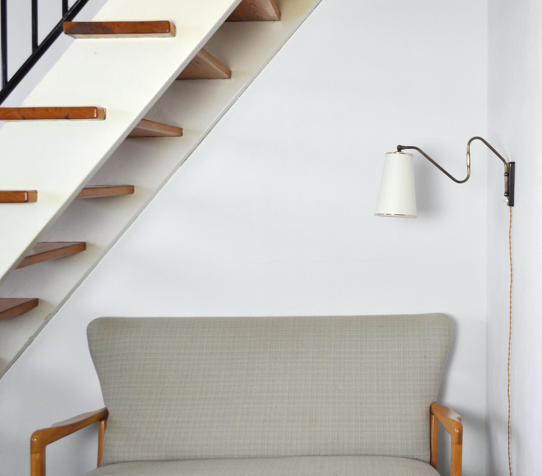 Scandinavian Modern Danish Brass Swing Arm Wall Lamp, 1950s