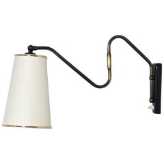 Danish Brass Swing Arm Wall Lamp, 1950s