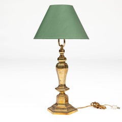 Danish Brass Table Lamp with Faceted Baluster Stem