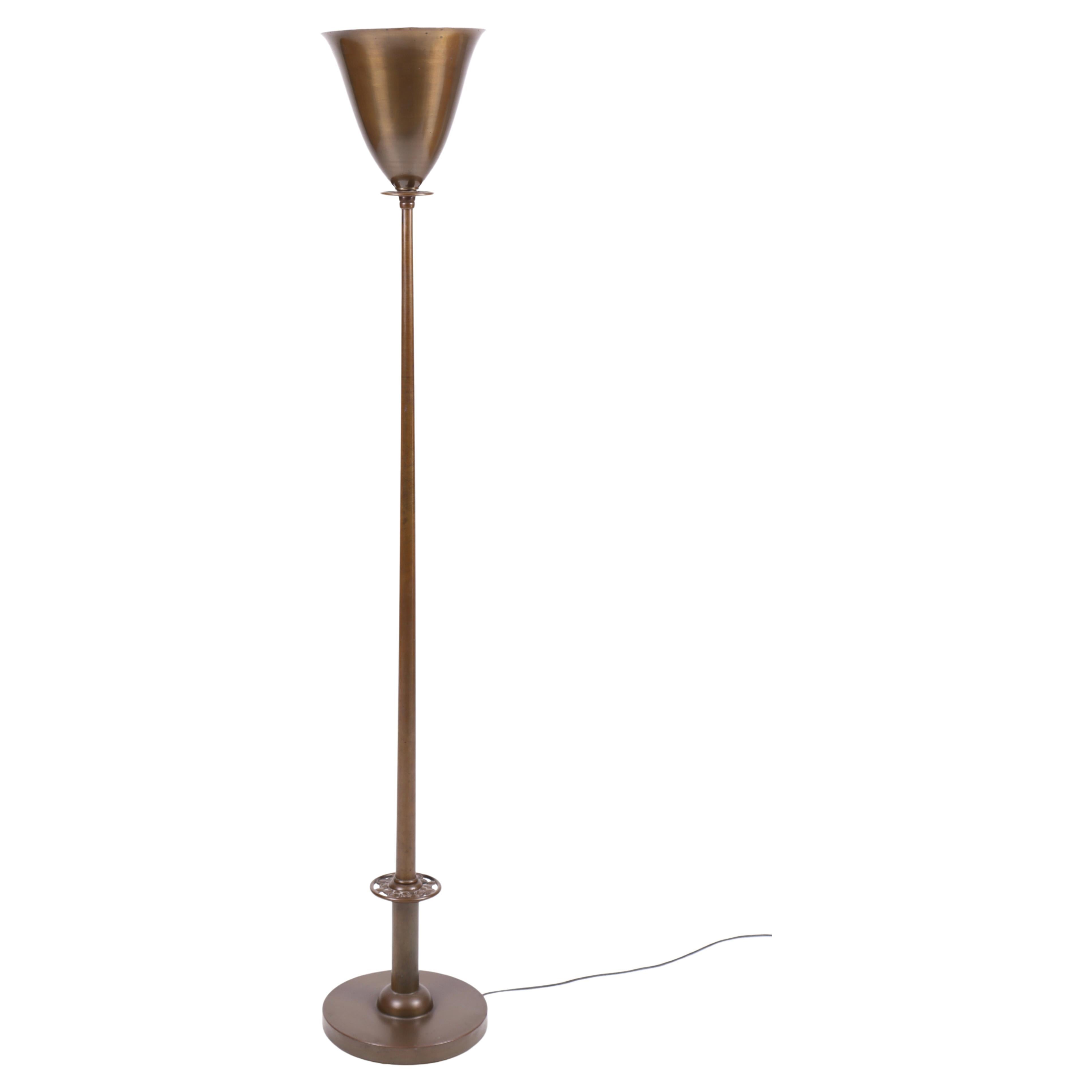 Danish Brass Uplight Floor Lamp from the 1940s