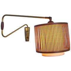 Danish Brass Wall Sconce with Teak Veneer from the 1950s