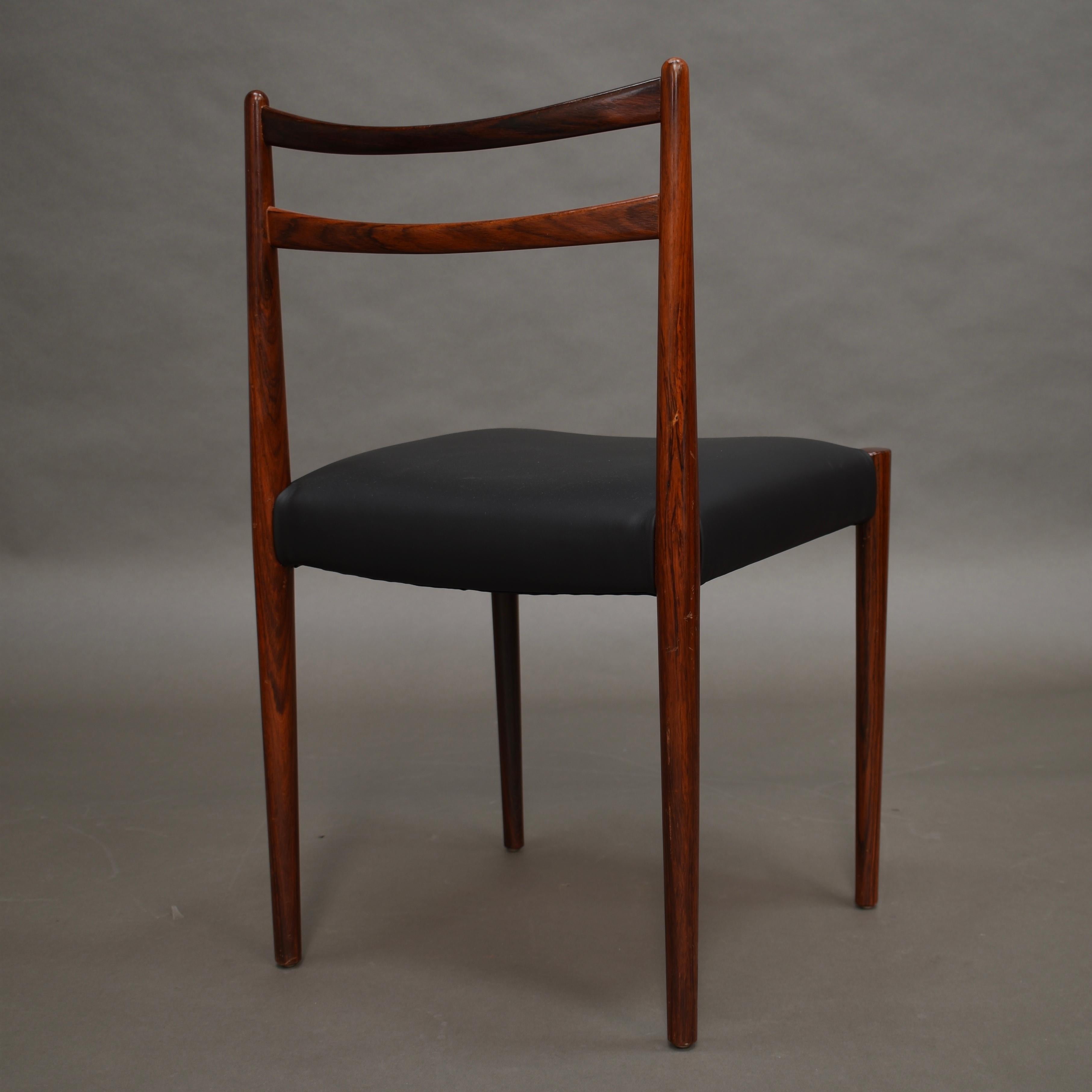 Danish Brazilian Rosewood Dining Chairs in New Black Leather, Denmark, 1950s 5