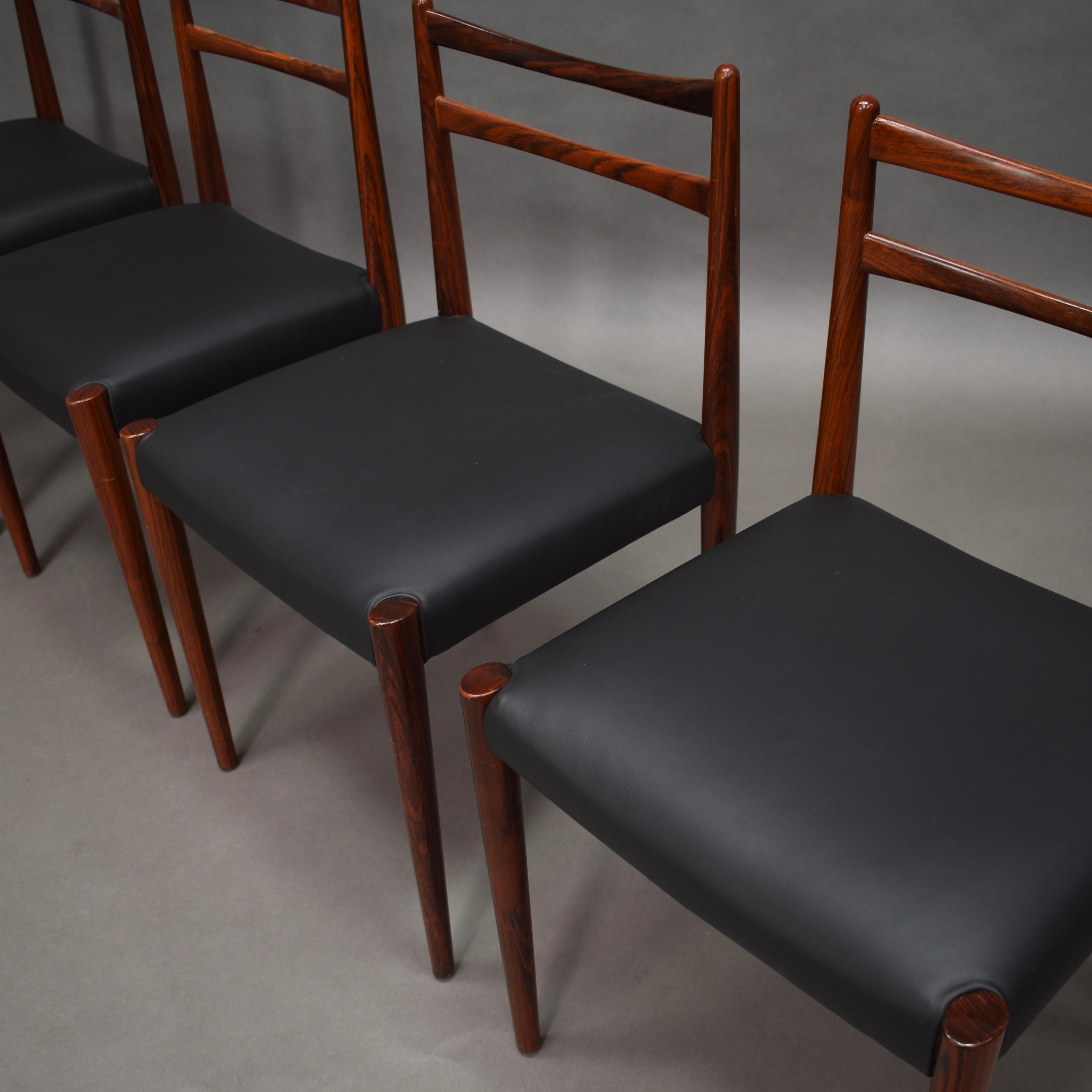 Danish Brazilian Rosewood Dining Chairs in New Black Leather, Denmark, 1950s 10