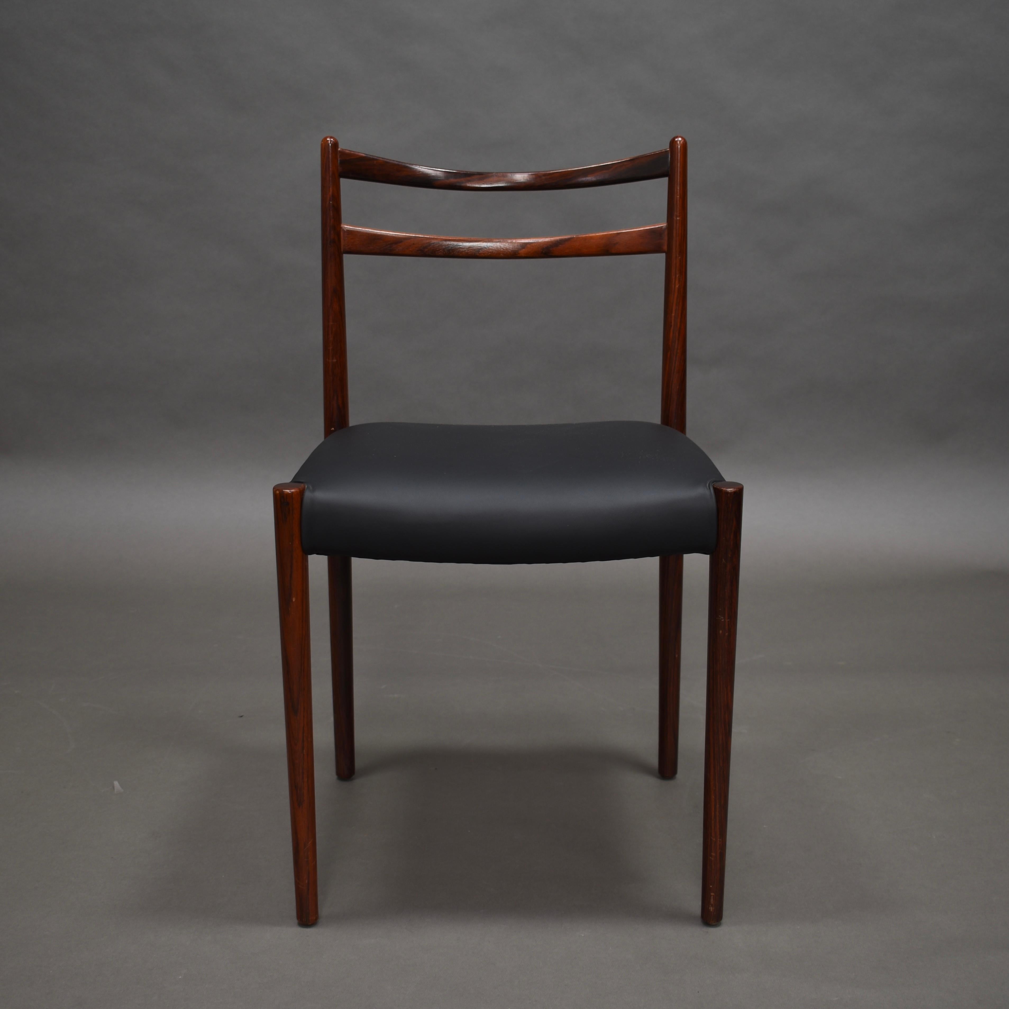 Mid-20th Century Danish Brazilian Rosewood Dining Chairs in New Black Leather, Denmark, 1950s