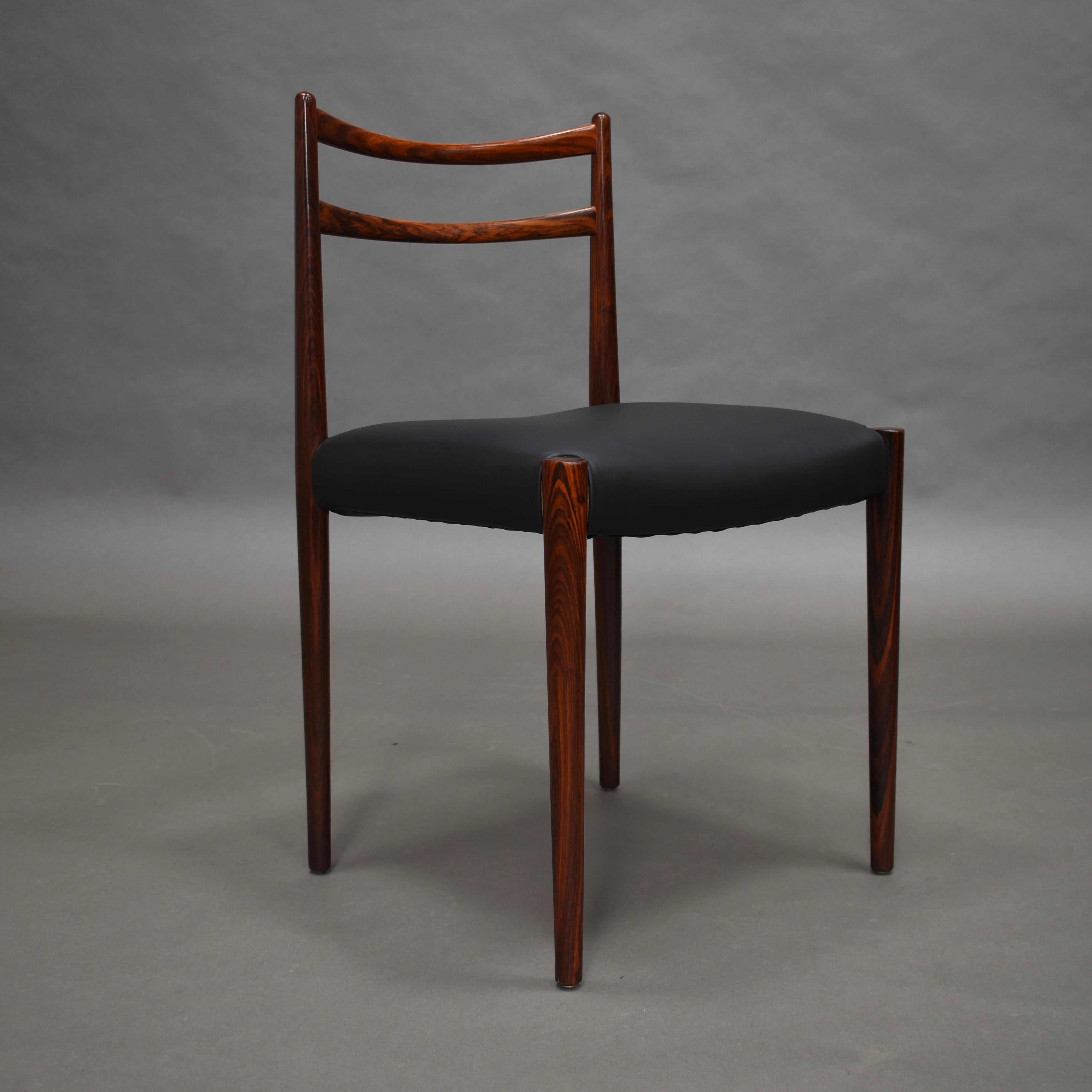 Danish Brazilian Rosewood Dining Chairs in New Black Leather, Denmark, 1950s 1