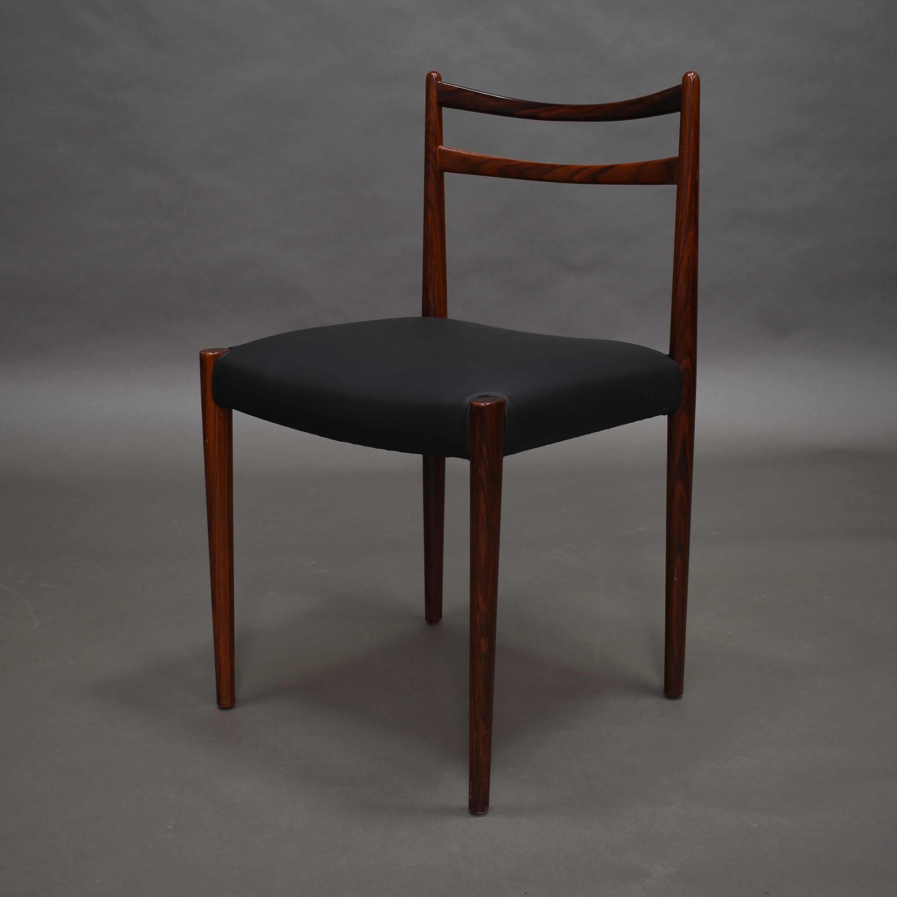 Danish Brazilian Rosewood Dining Chairs in New Black Leather, Denmark, 1950s 2