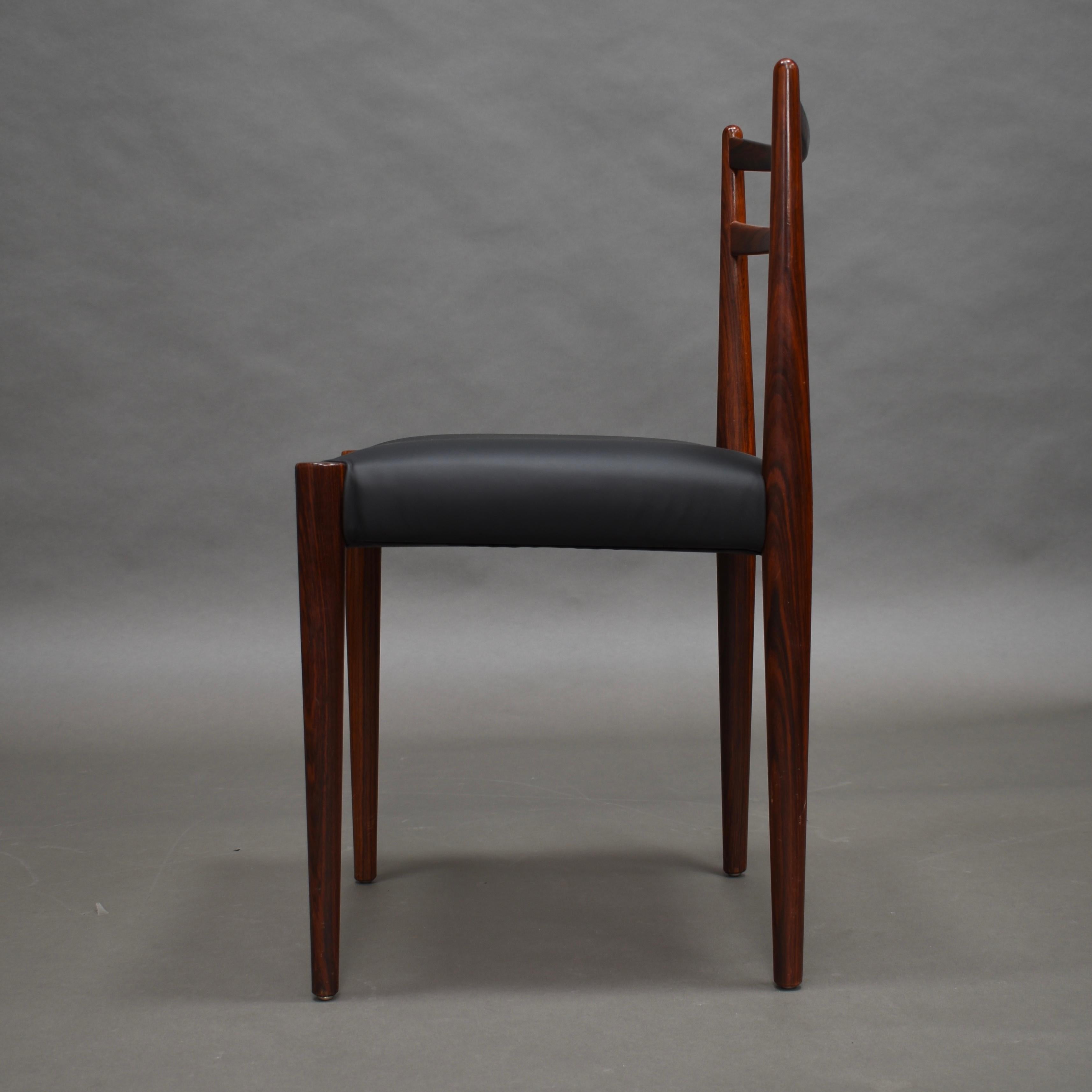Danish Brazilian Rosewood Dining Chairs in New Black Leather, Denmark, 1950s 3