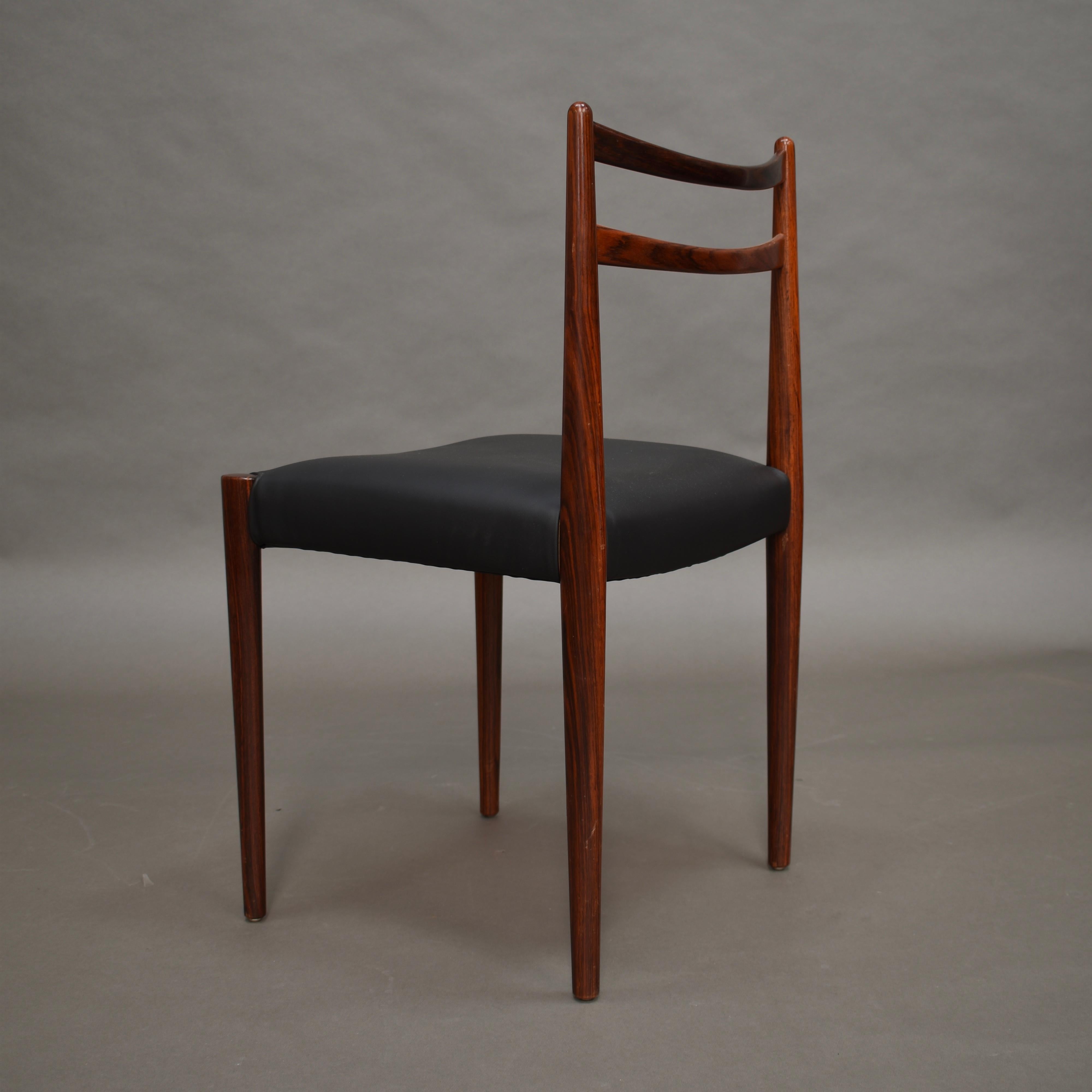 Danish Brazilian Rosewood Dining Chairs in New Black Leather, Denmark, 1950s 4