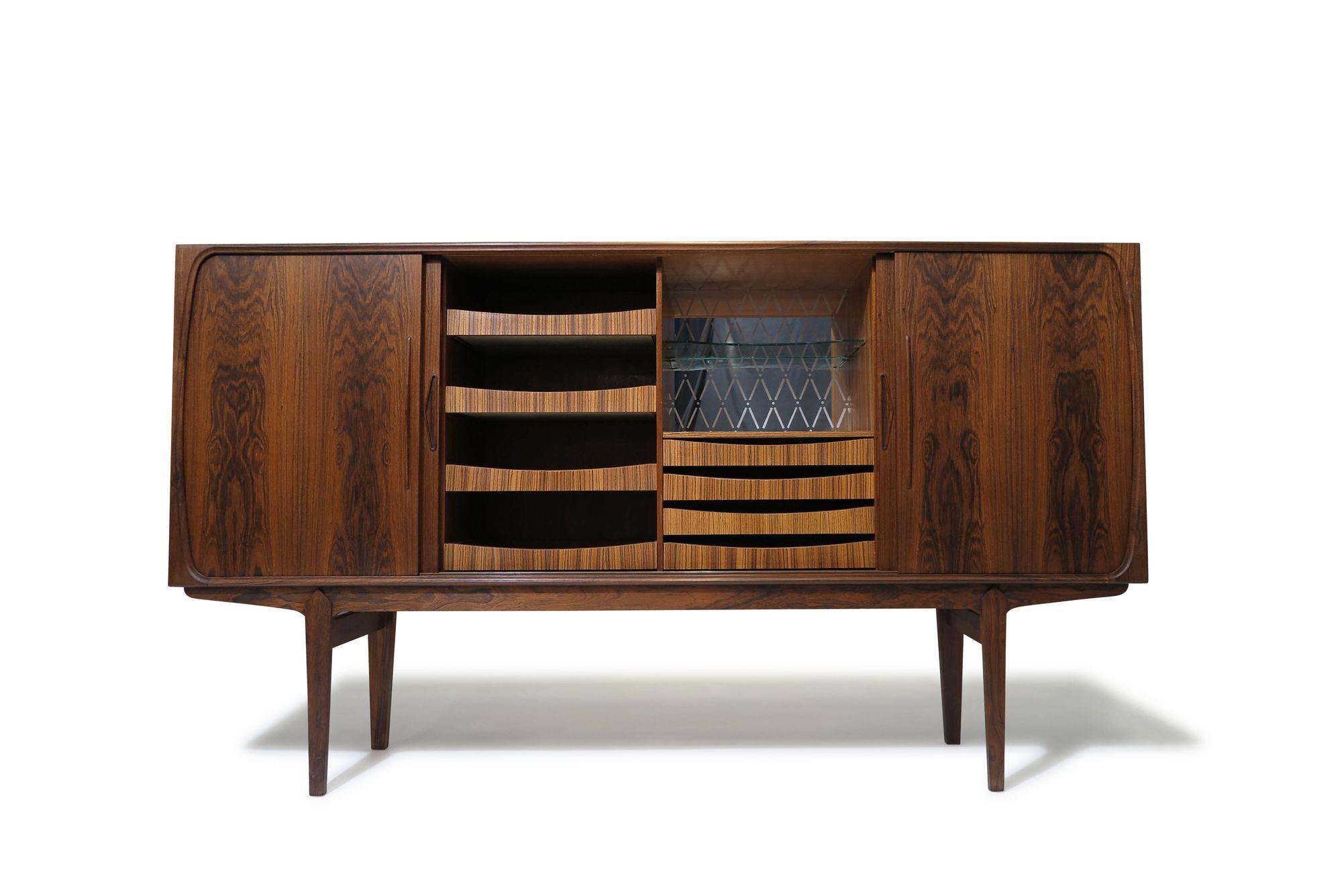 Oiled Danish Brazilian Rosewood Sideboard with Center Bar For Sale