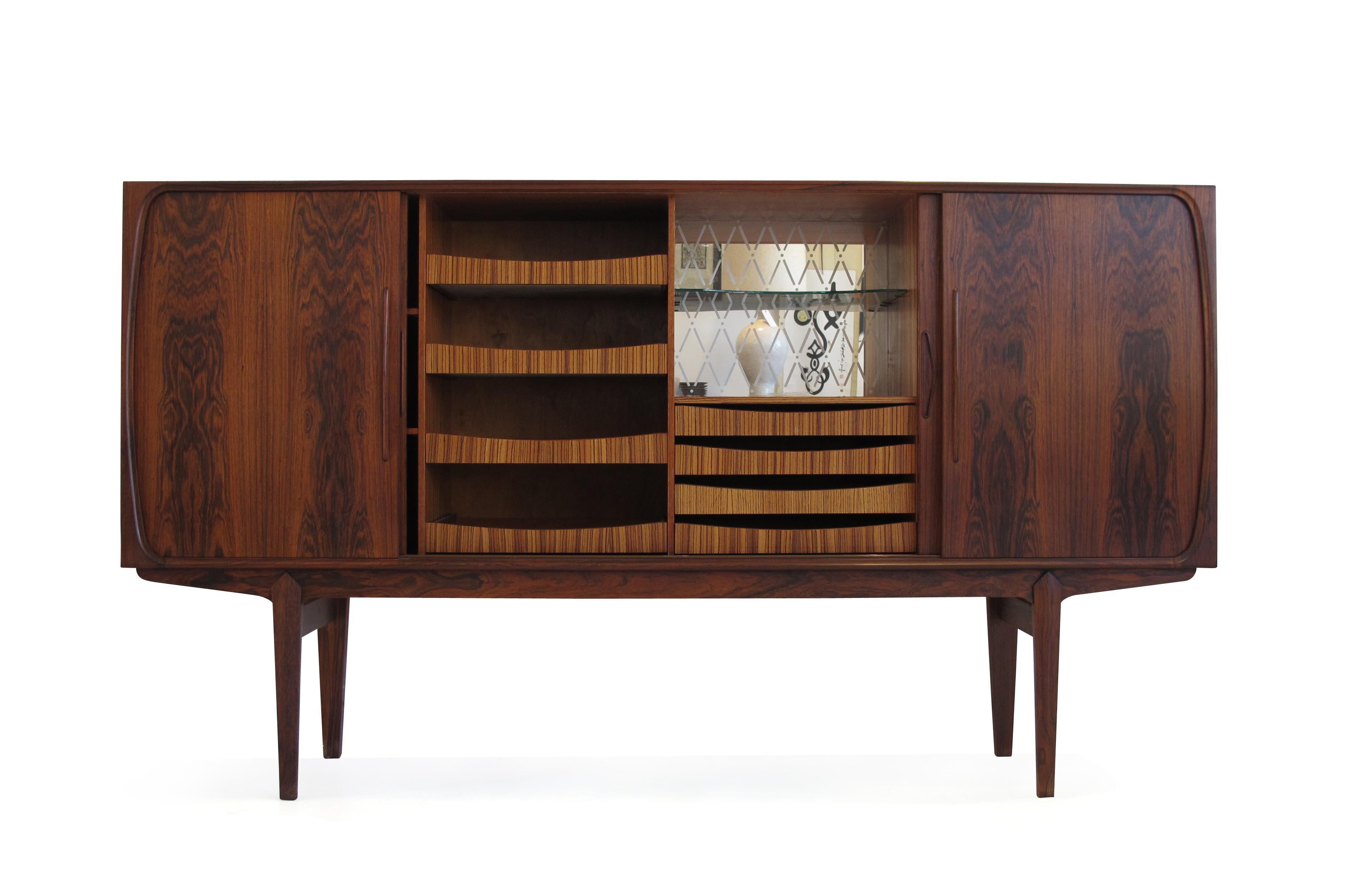 Oiled Danish Brazilian Rosewood Sideboard with Center Bar For Sale