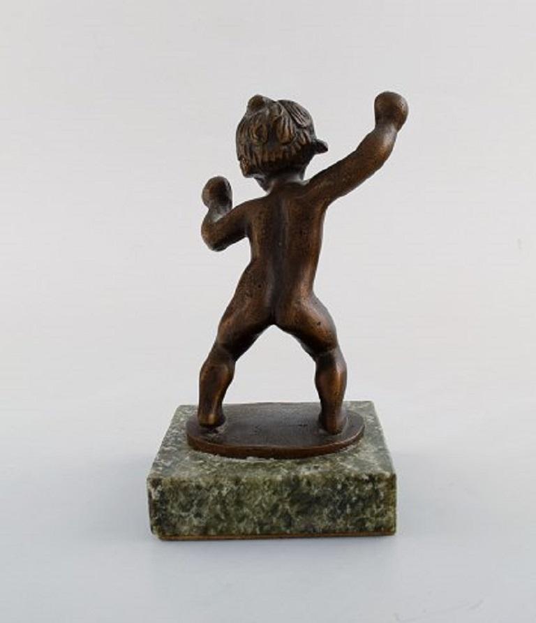 Danish Bronze Sculpture on a Marble Base, Little Girl, Dated 1942 1