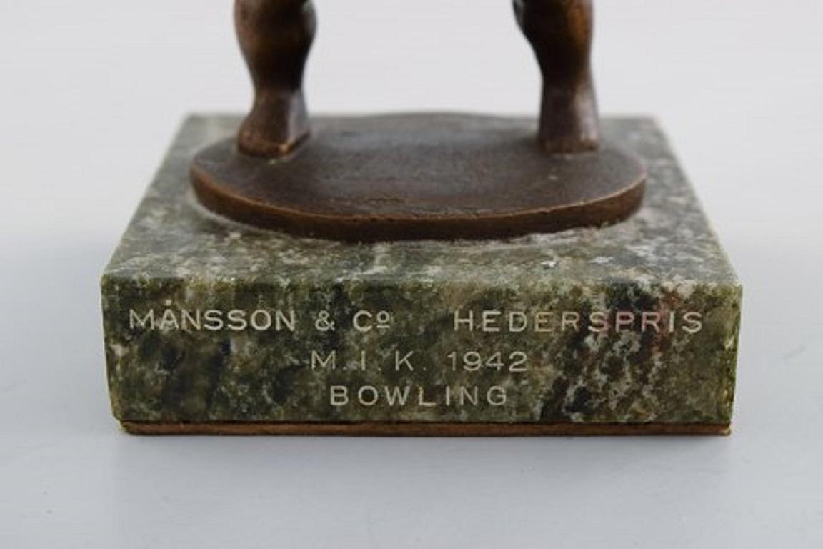 Danish Bronze Sculpture on a Marble Base, Little Girl, Dated 1942 2