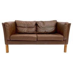 Danish Brown Leather And Teak 2 Seater Sofa Mid Century 1960s